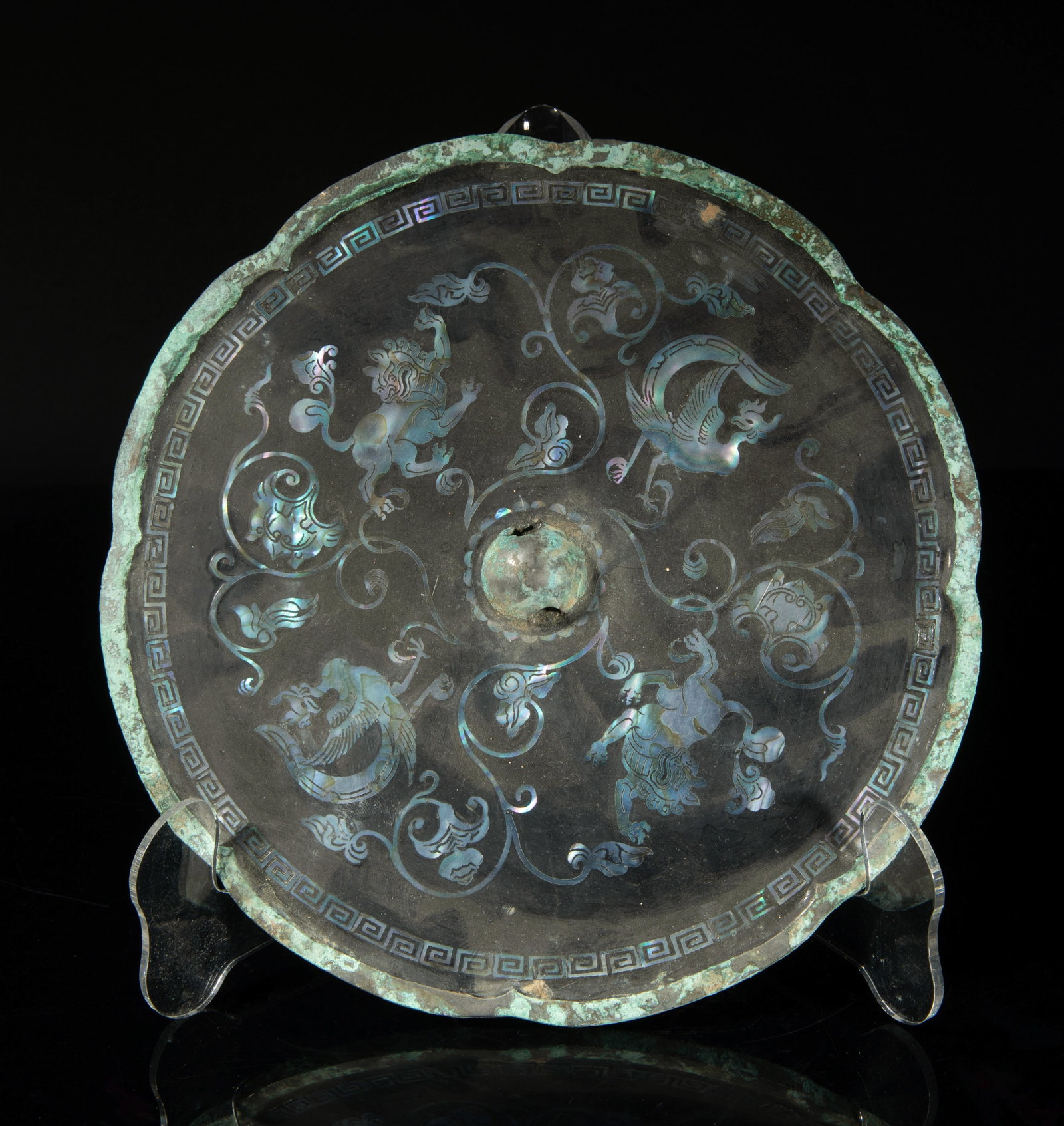Rare Chinese Bronze Mirror Inlaid MOP (1 of 10)