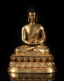 Large Chinese Gold on Bronze Sculpture of Buddha