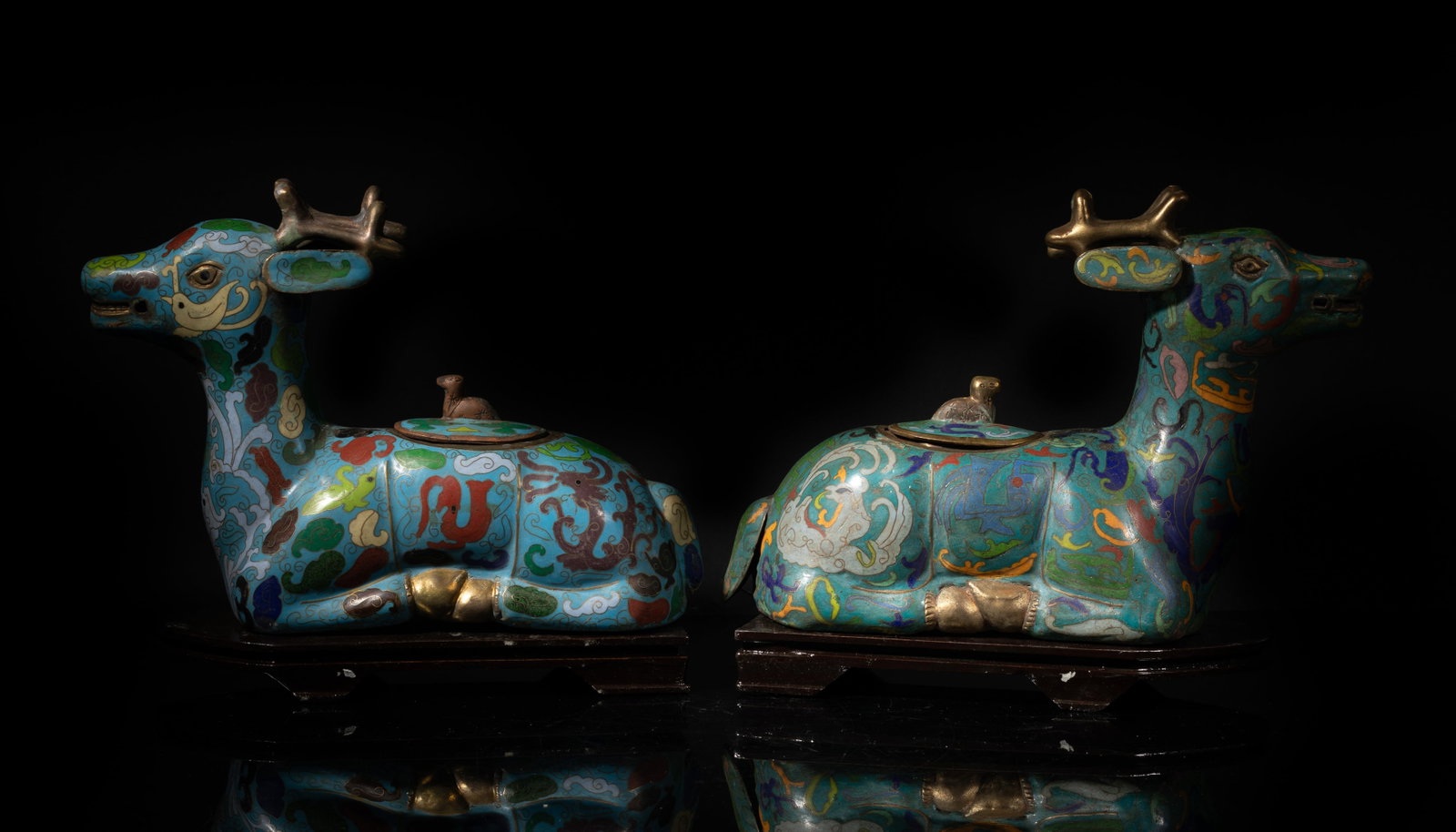 Two Chinese Cloisonne Sculptures w/ Wood Base (1 of 11)