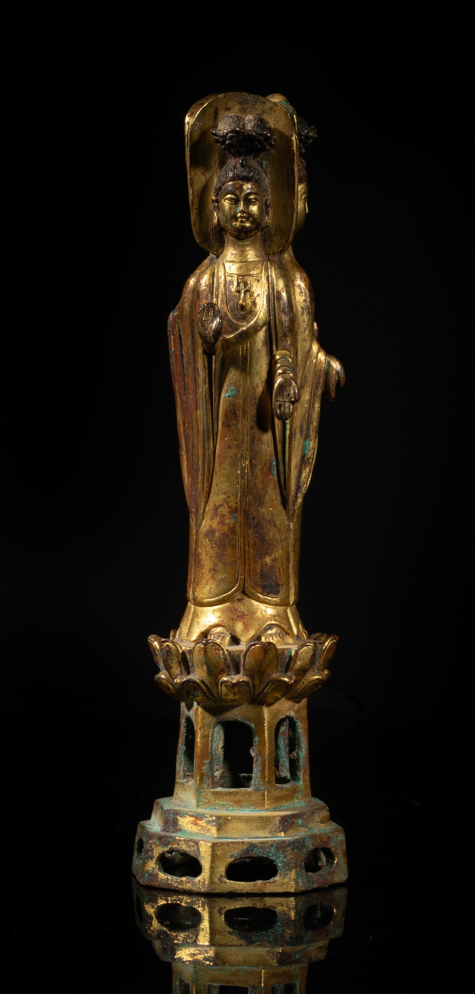 Tall Chinese Gold on Bronze Sculpture of Kuanyin (1 of 11)