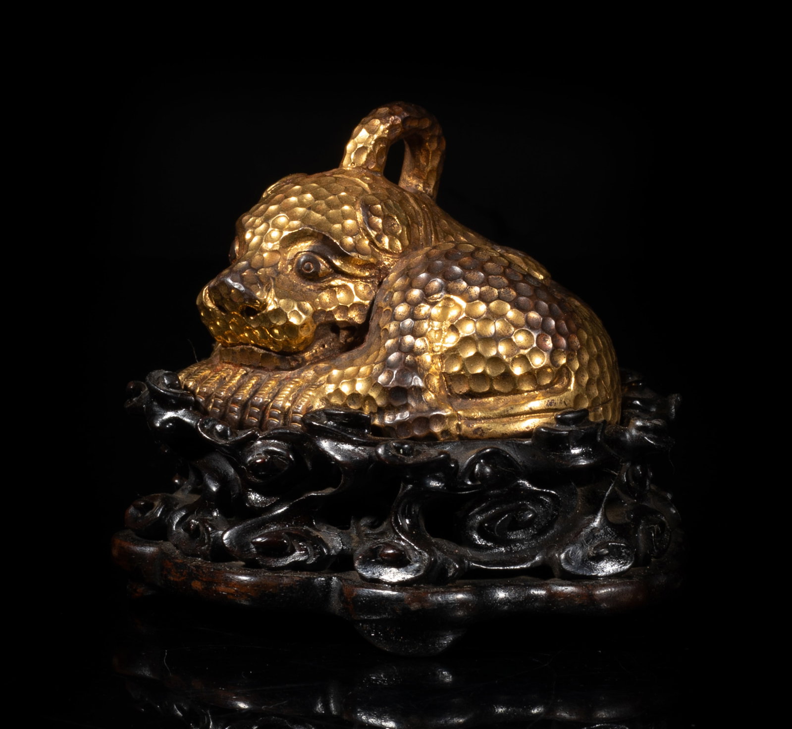 Rare Chinese Gold on Bronze Sculpture w/ Wood Base (1 of 11)