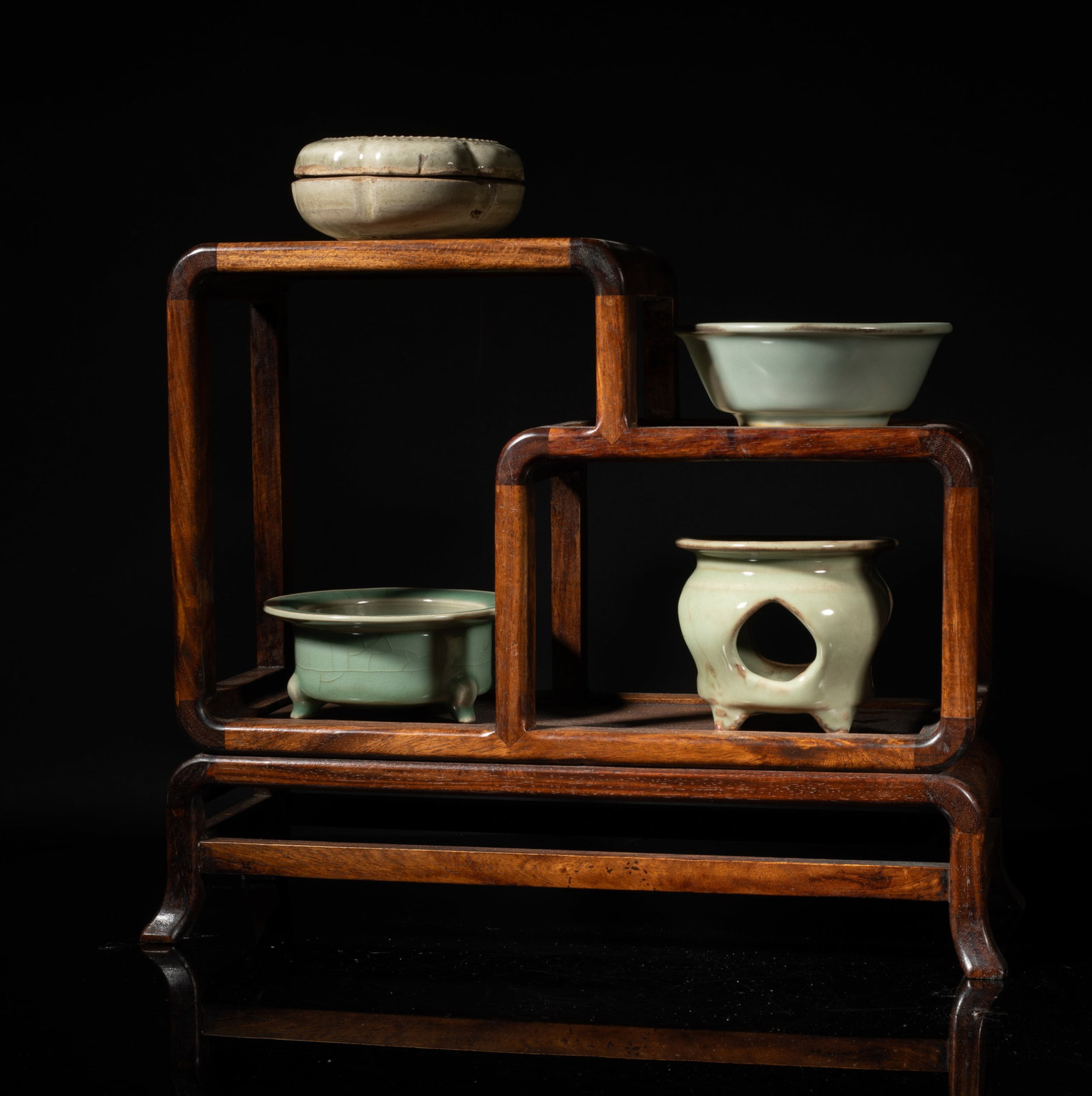 Chinese Longquan Porcelain Wares w/ Wood Stand (1 of 18)