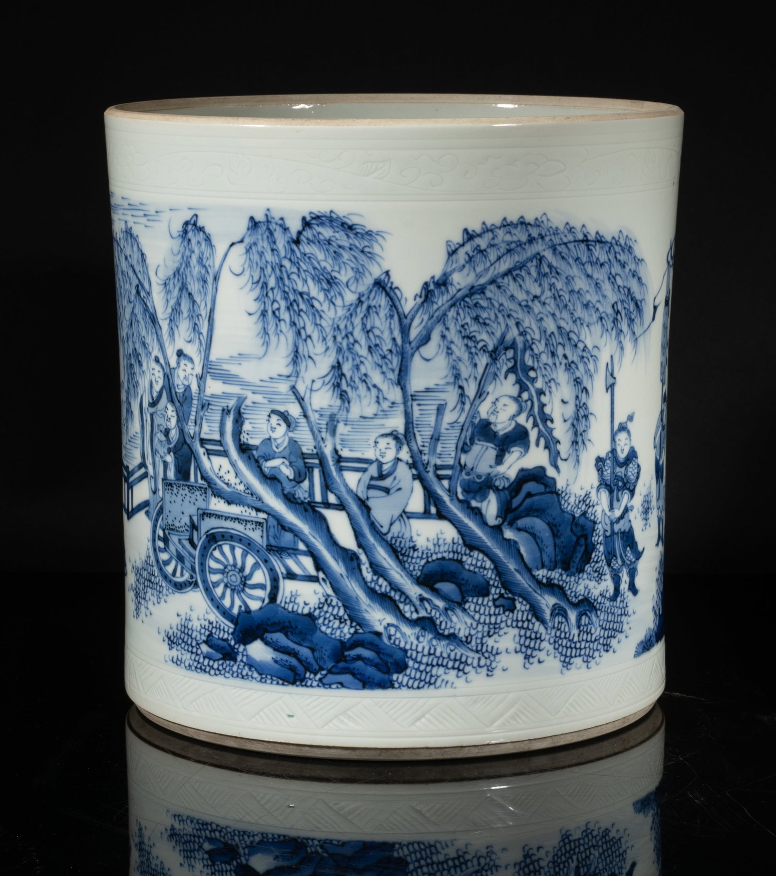 Large Chinese Blue & White Porcelain Brush Pot (1 of 17)
