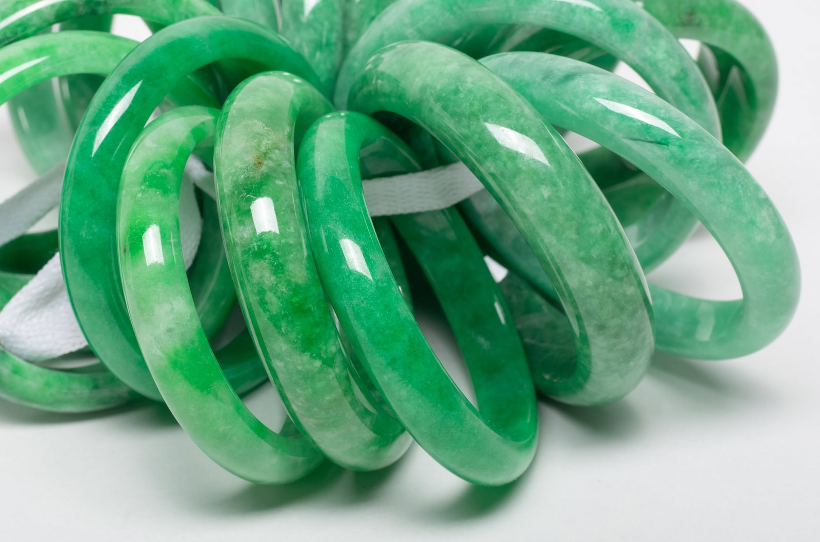 Set Chinese Export Colored Stone Bangles, Pendants - 12