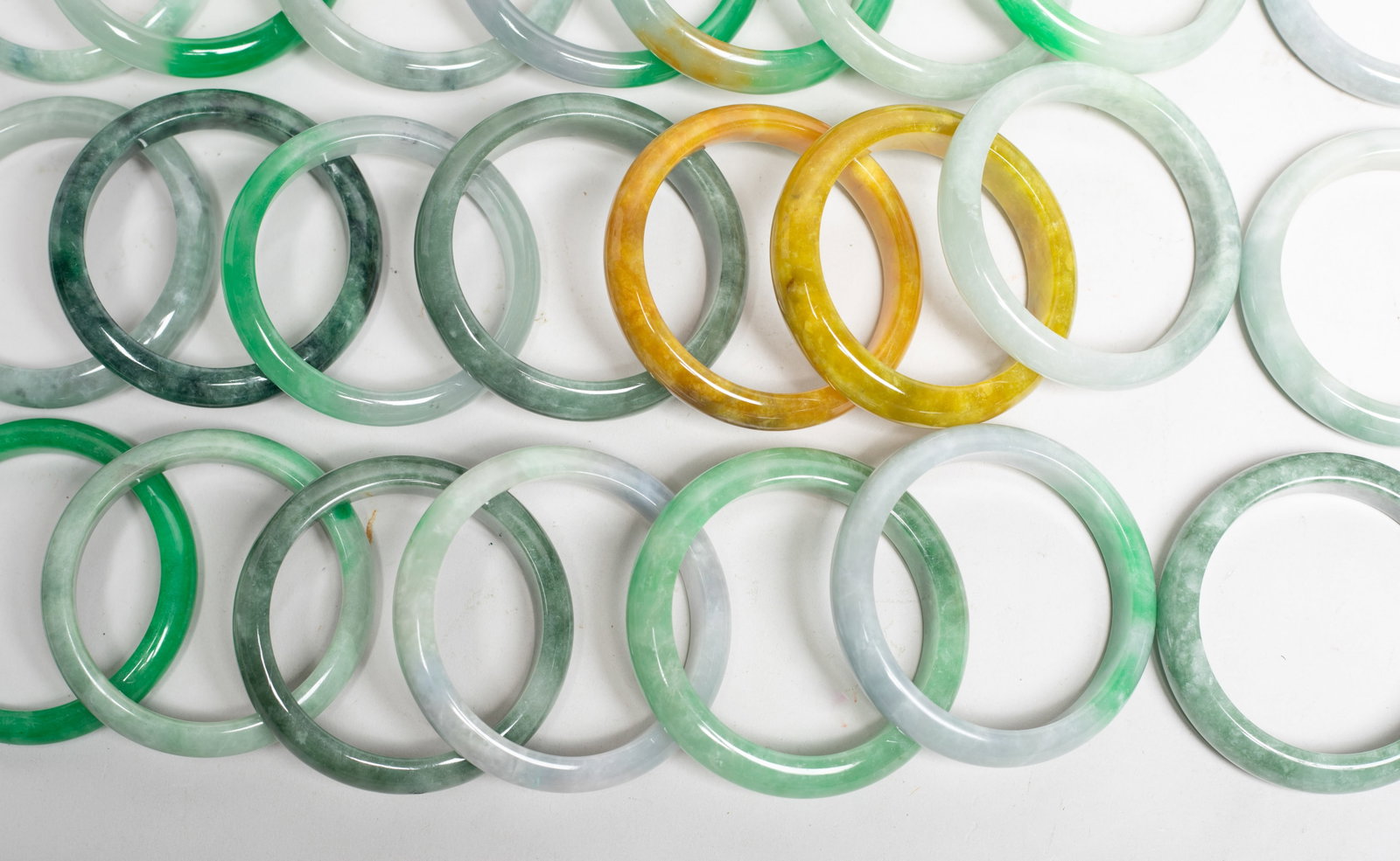Set Chinese Export Colored Stone Bangles - 9