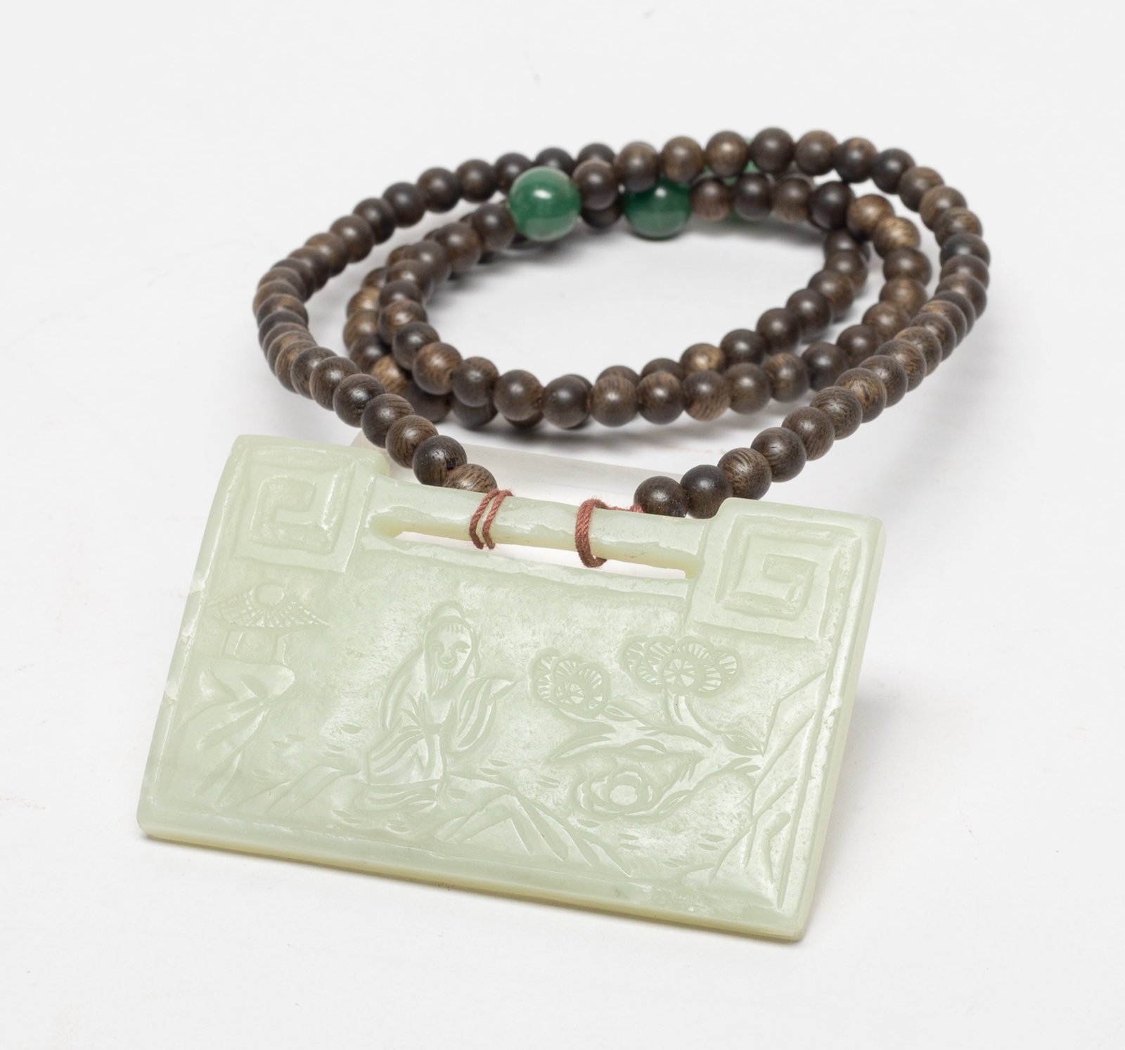 Vtg. Chinese Agarwood Beads, Jade Lock Pendant (1 of 12)