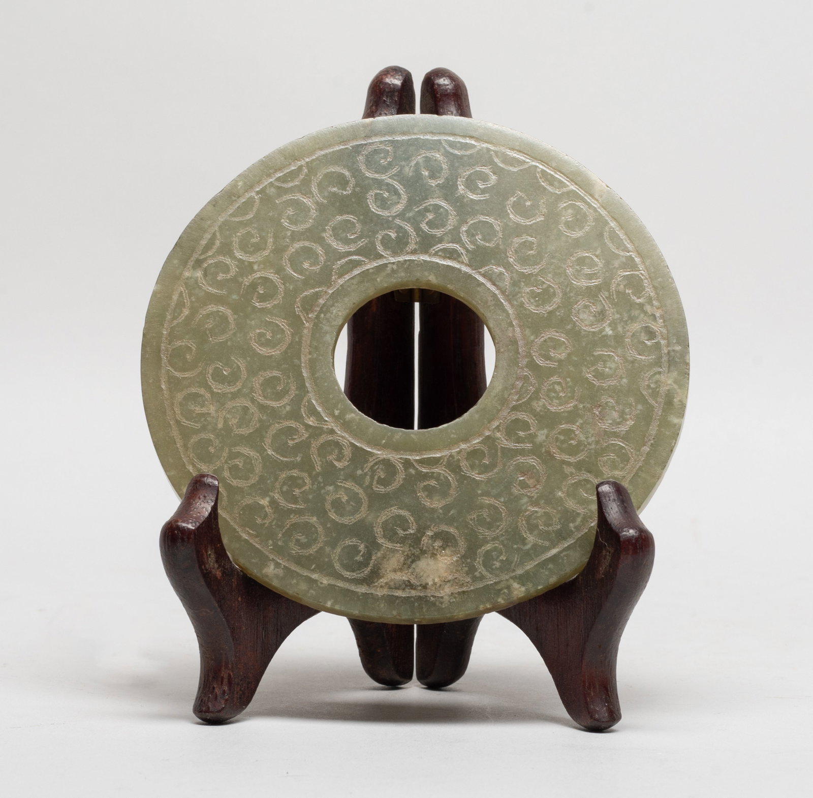 Chinese Jade Carved Bi w/ Wood Stand (1 of 10)