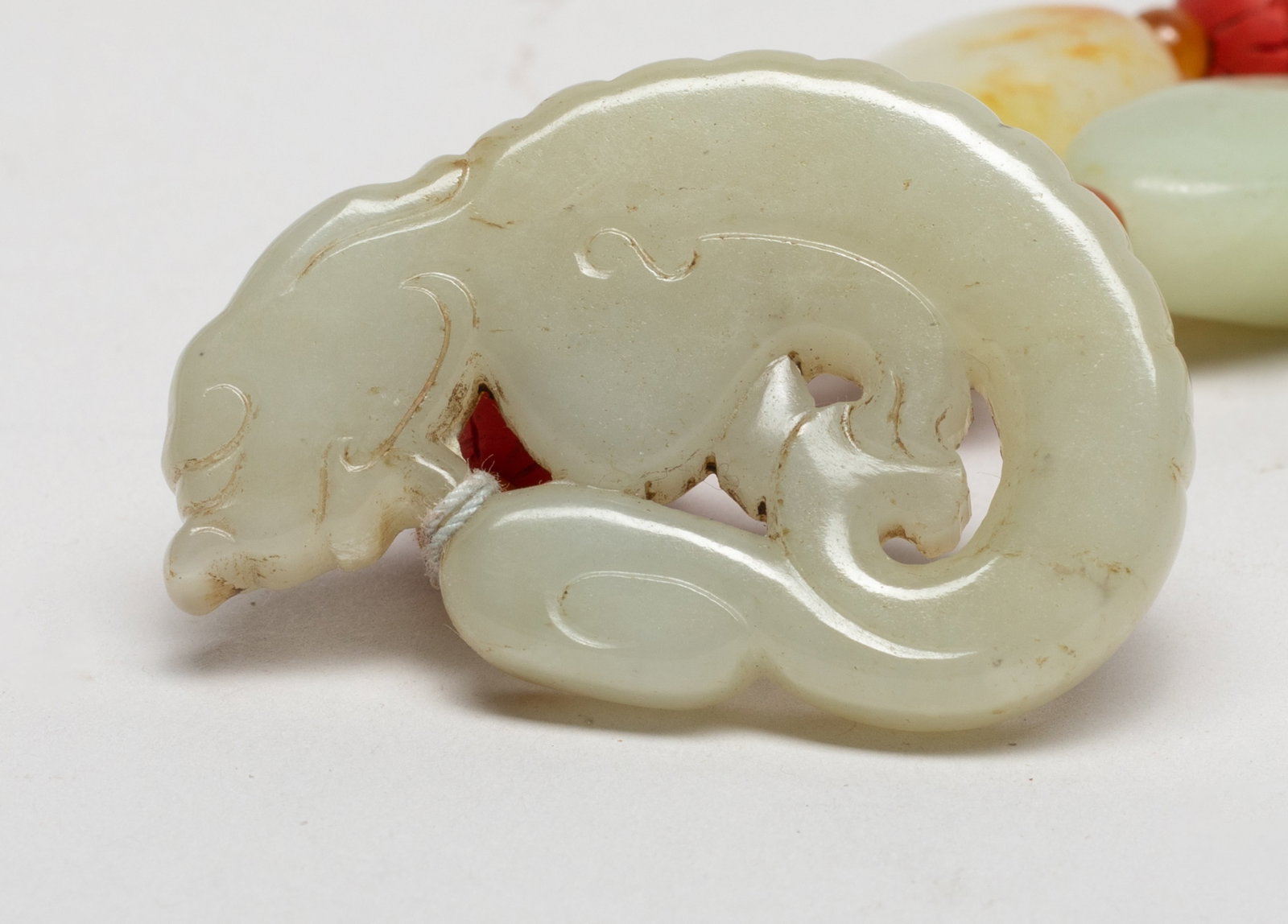 Two Chinese Export Jade, Cinnabar Necklaces - 12
