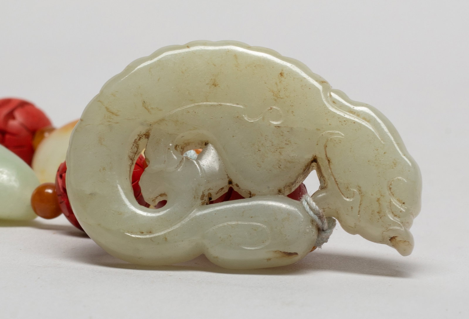 Two Chinese Export Jade, Cinnabar Necklaces - 14