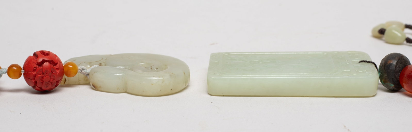Two Chinese Export Jade, Cinnabar Necklaces - 16