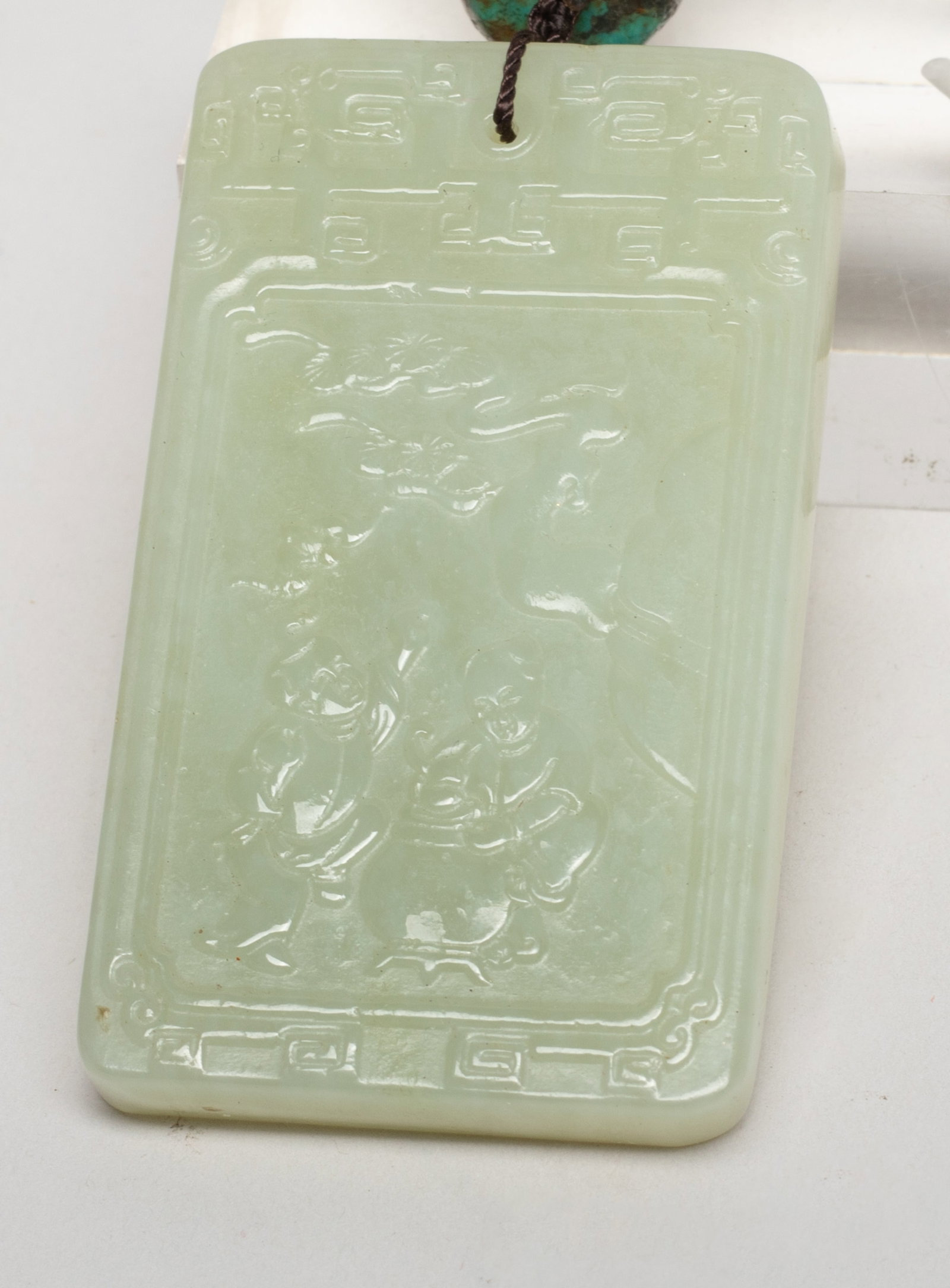 Two Chinese Export Jade, Cinnabar Necklaces - 4