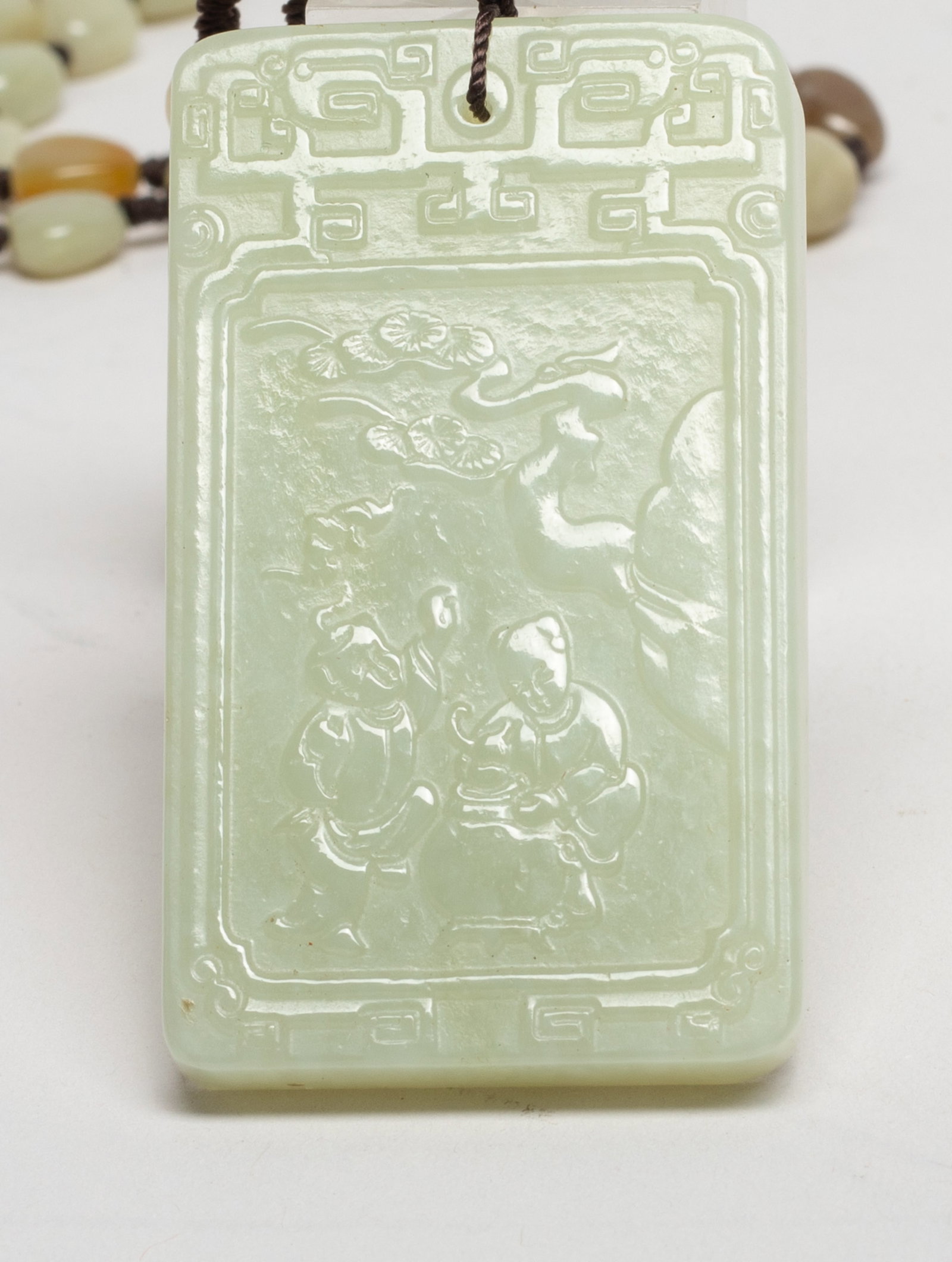 Two Chinese Export Jade, Cinnabar Necklaces - 5