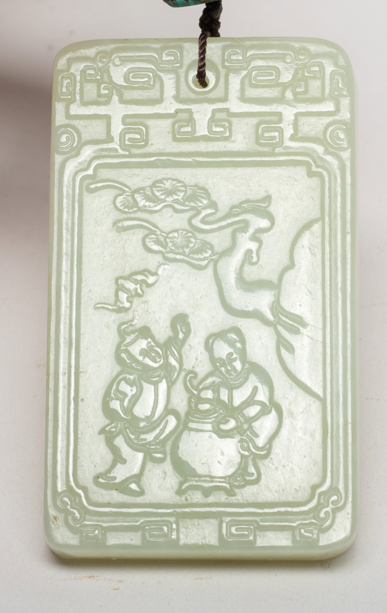 Two Chinese Export Jade, Cinnabar Necklaces - 9