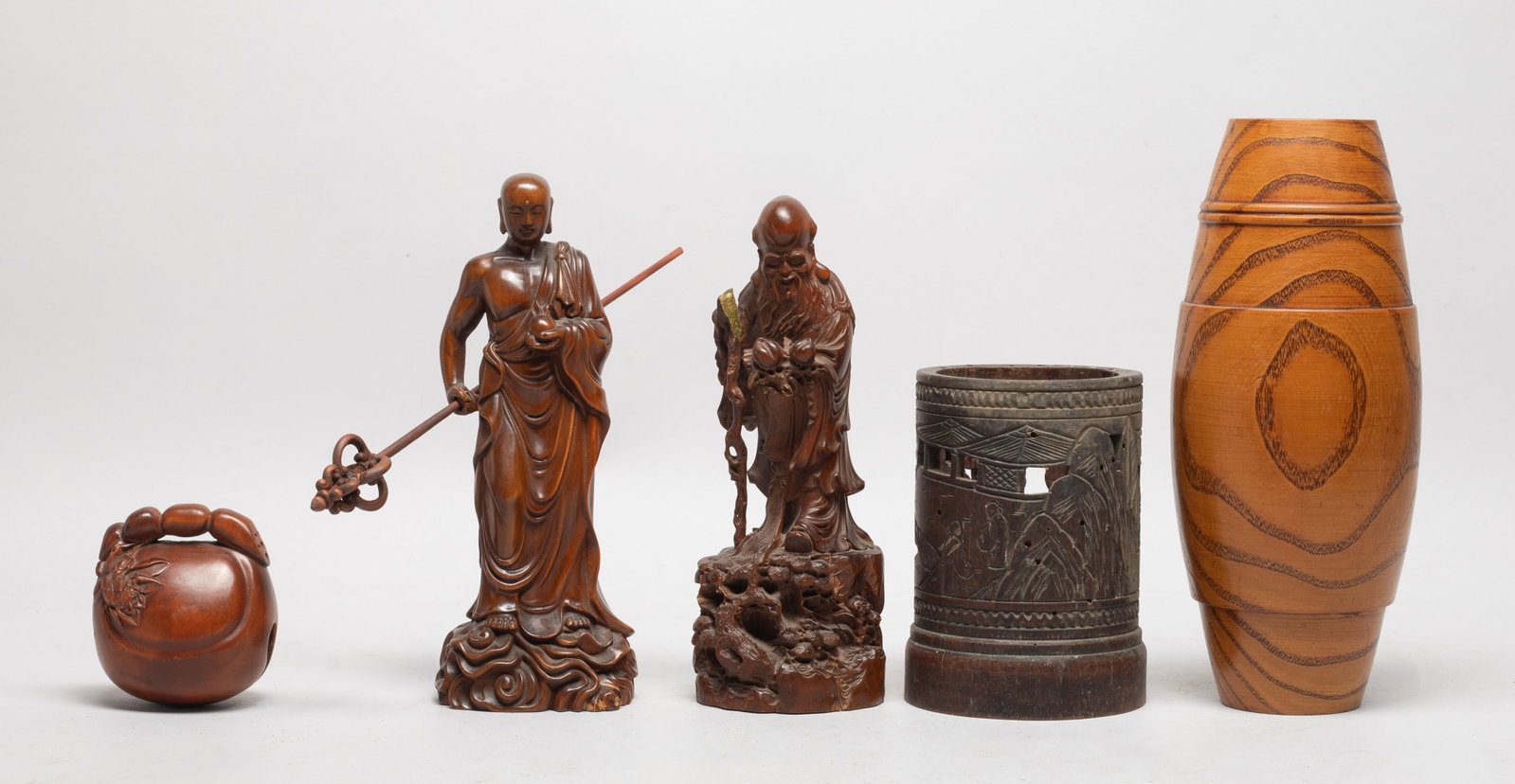 Vtg. Chinese Wood Sculptures, Bamboo Pot (1 of 19)