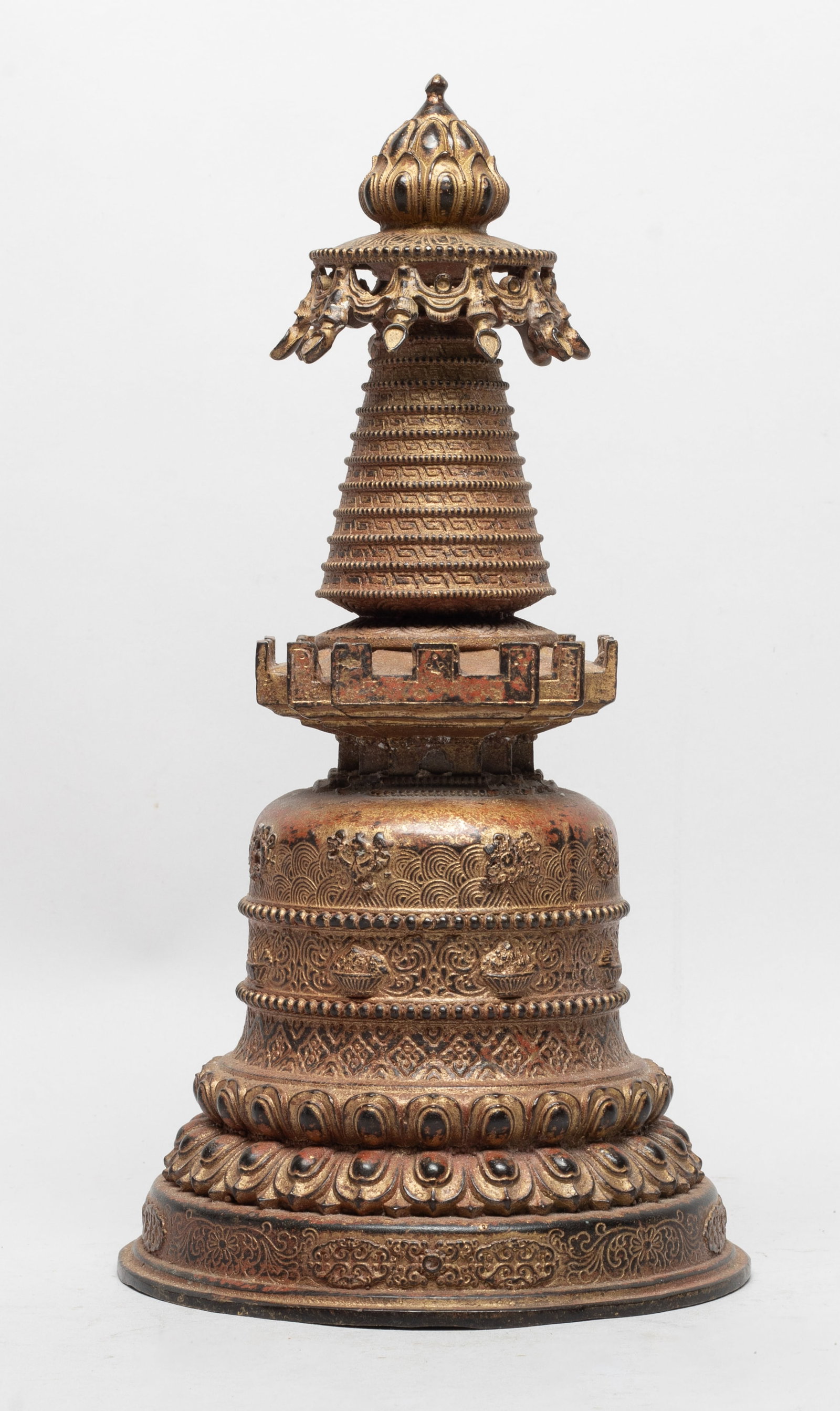 Tall Chinese Painted Bronze Sculpture of Pagoda (1 of 10)