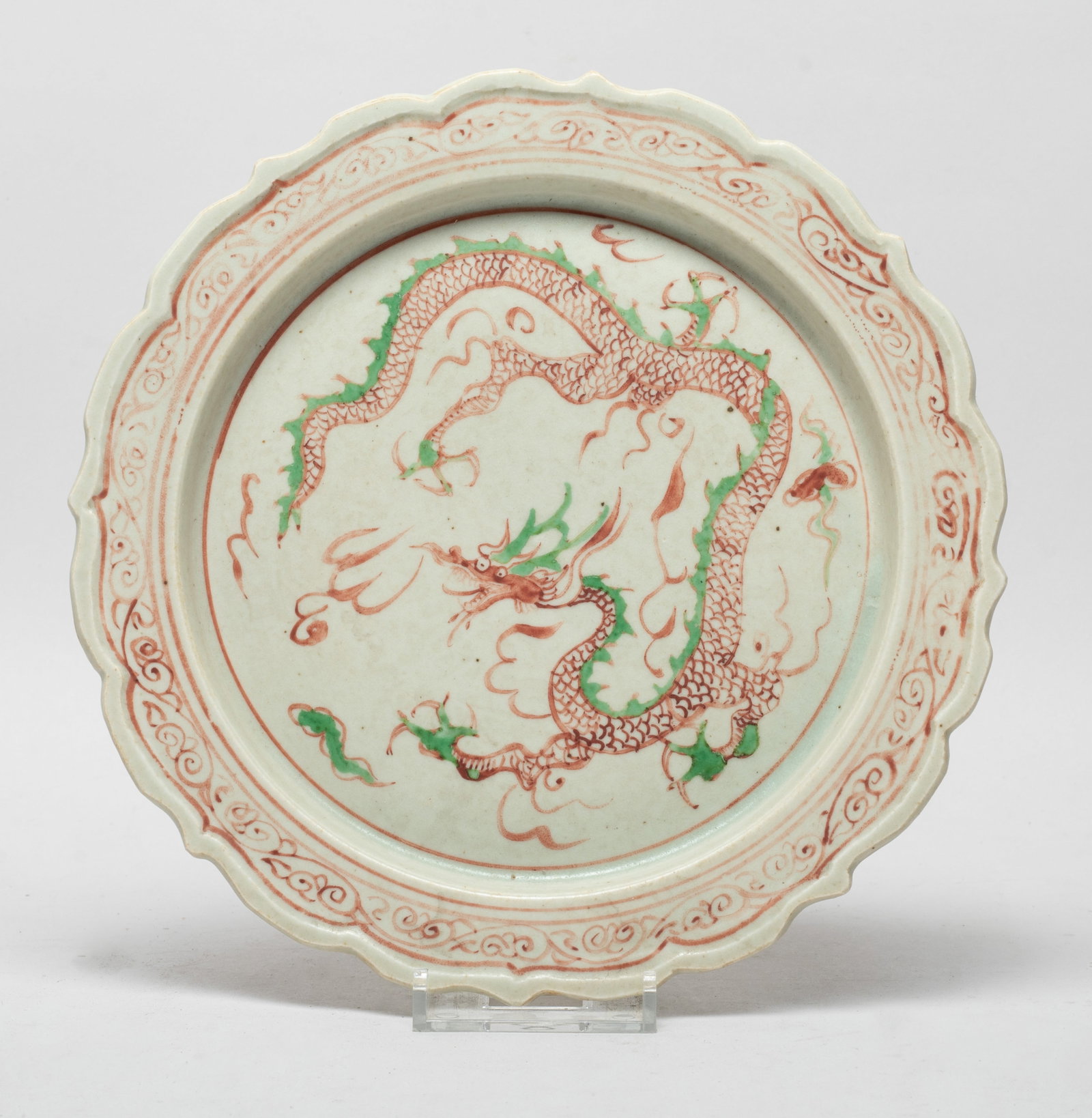 Unusual Chinese Red & Green Porcelain Plate (1 of 11)