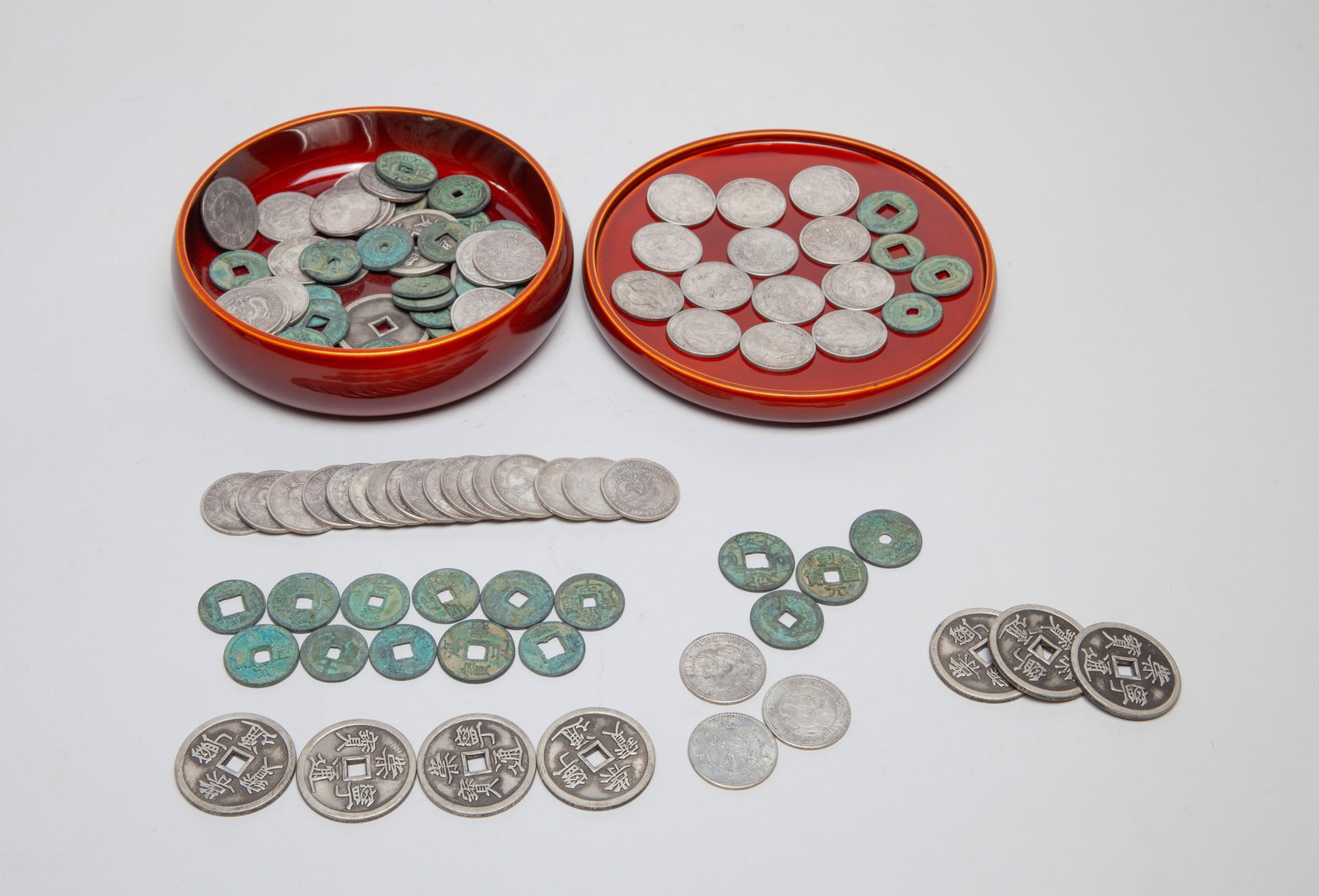Estate Large Set Chinese Fengshui Coins: Large set of Chinese Fengshui coins, with box. Size varies.