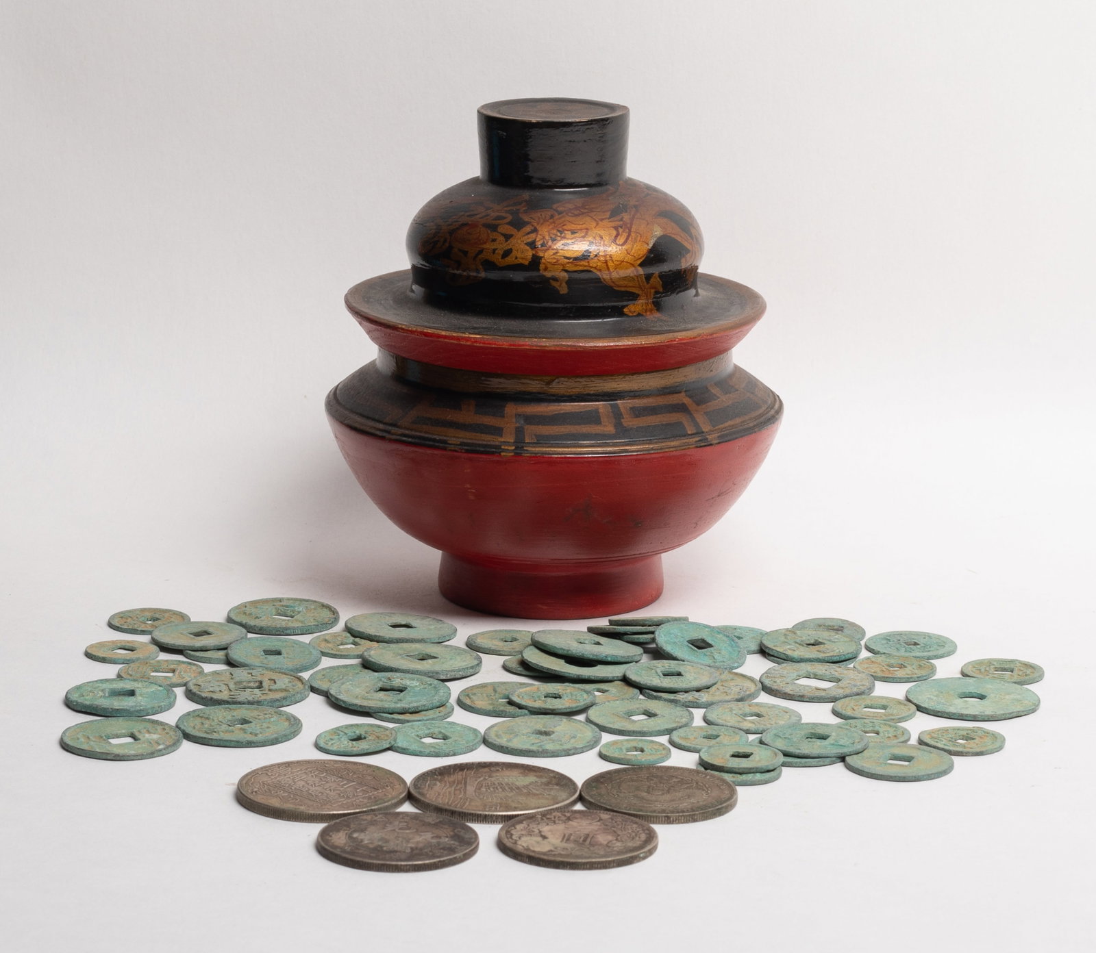 Chinese Fengshui Coins w/ Lacquer Jar (1 of 18)