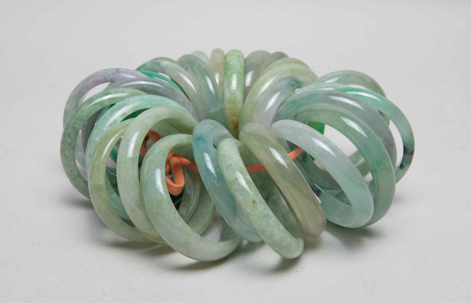 Large Set Chinese Export Colored Stone Bangles - 7