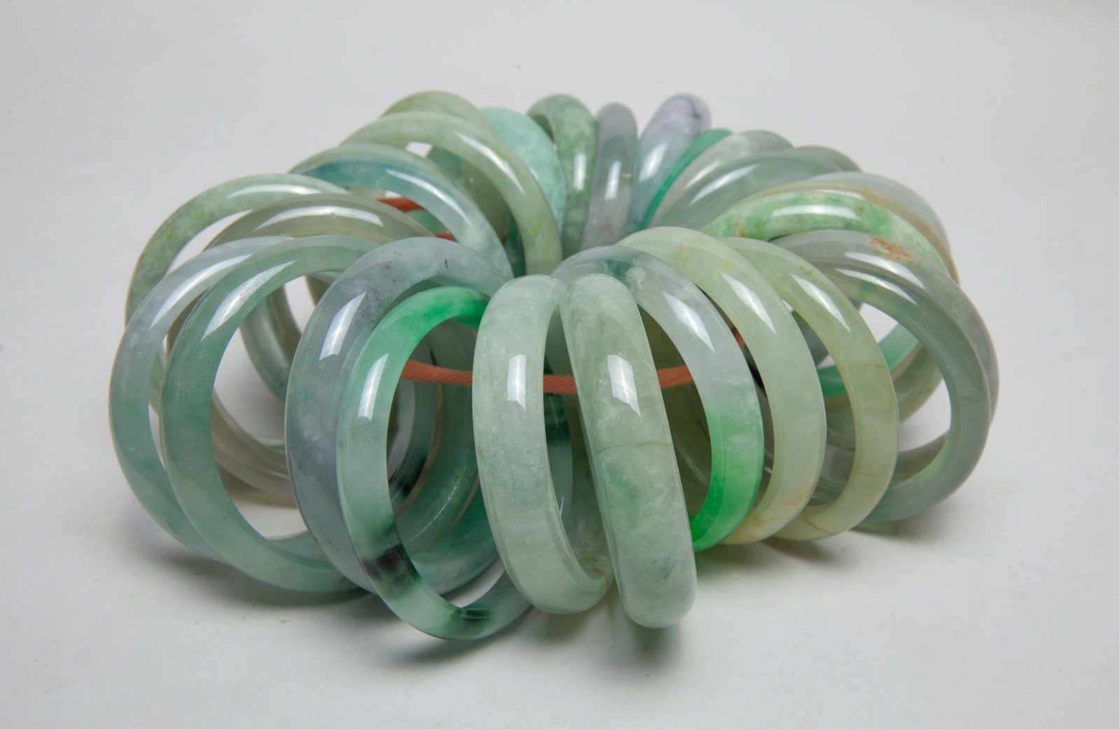 Large Set Chinese Export Colored Stone Bangles - 8