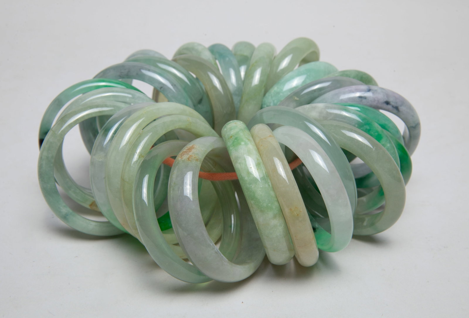 Large Set Chinese Export Colored Stone Bangles - 9