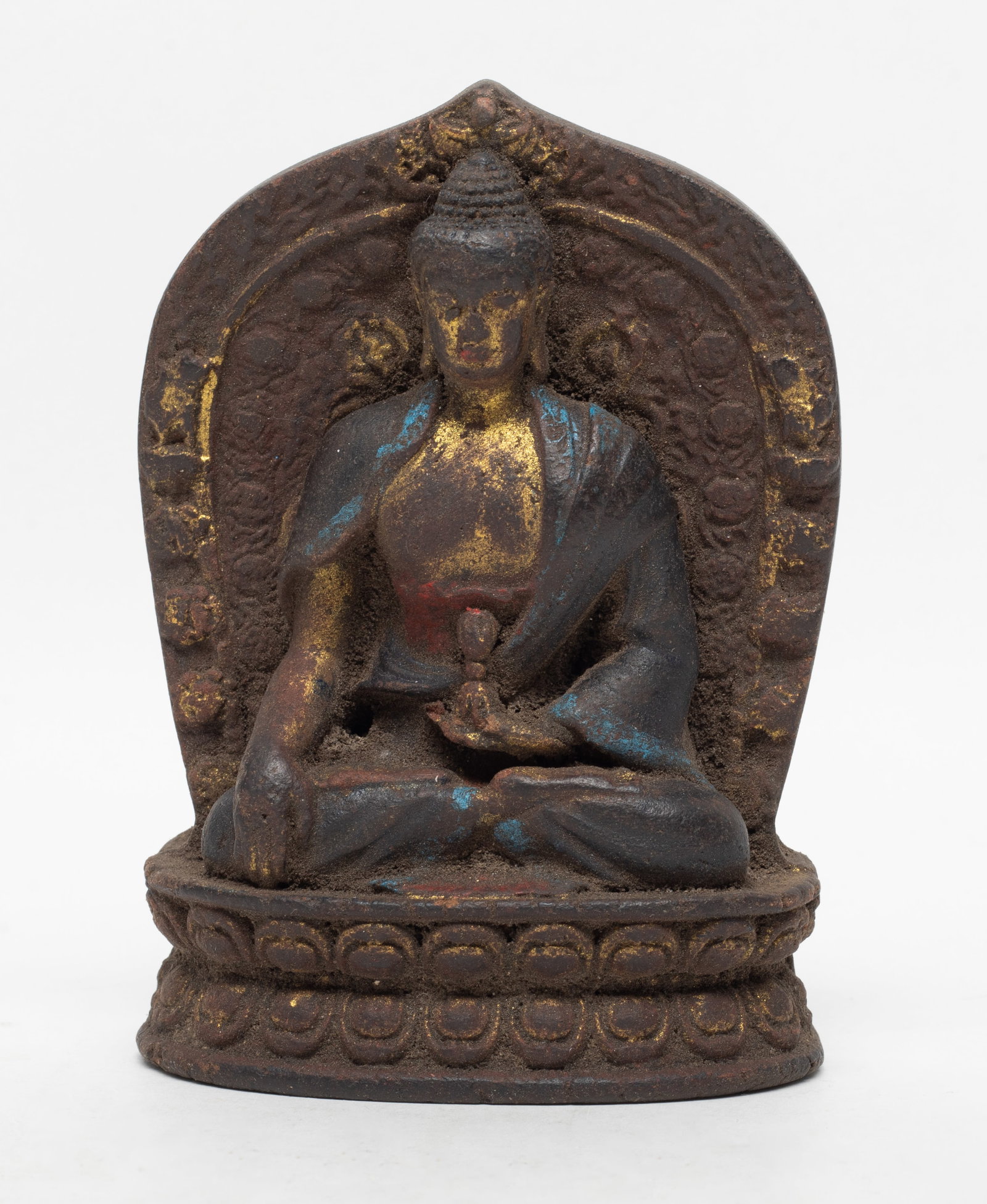 Old Chinese Mixed Agarwood Hexiang Buddha: Chinese painted mixed agarwood hexiang sculpture carved with seated Buddha. Approx. 142 gram, 4.5*3.2*1.4 inch.