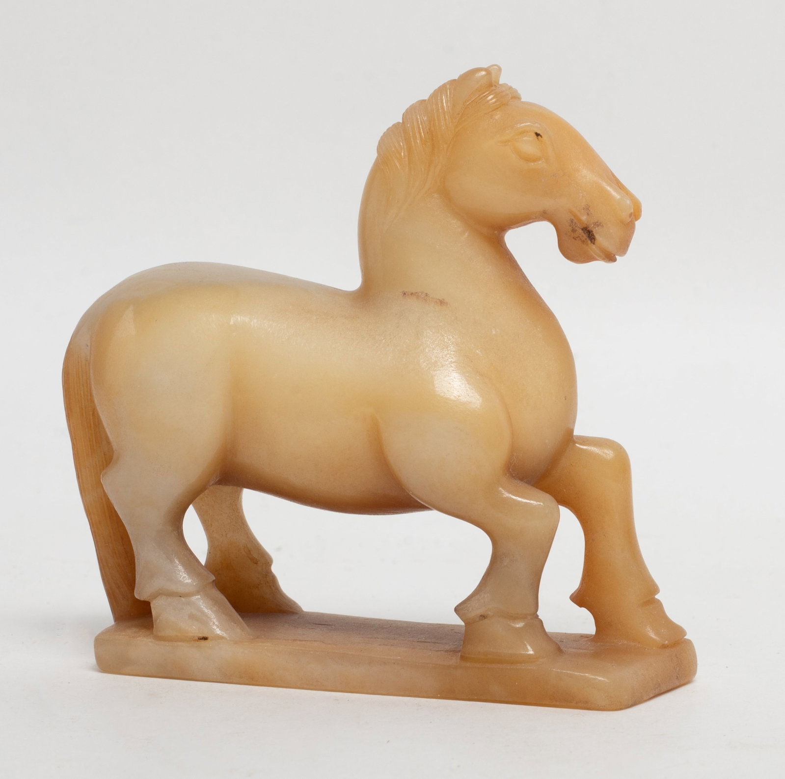 Chinese Russet Jade Sculpture of Horse: Chinese russet jade table sculpture carved as standing horse. Approx. 3.27*3.1*1.07 inch.