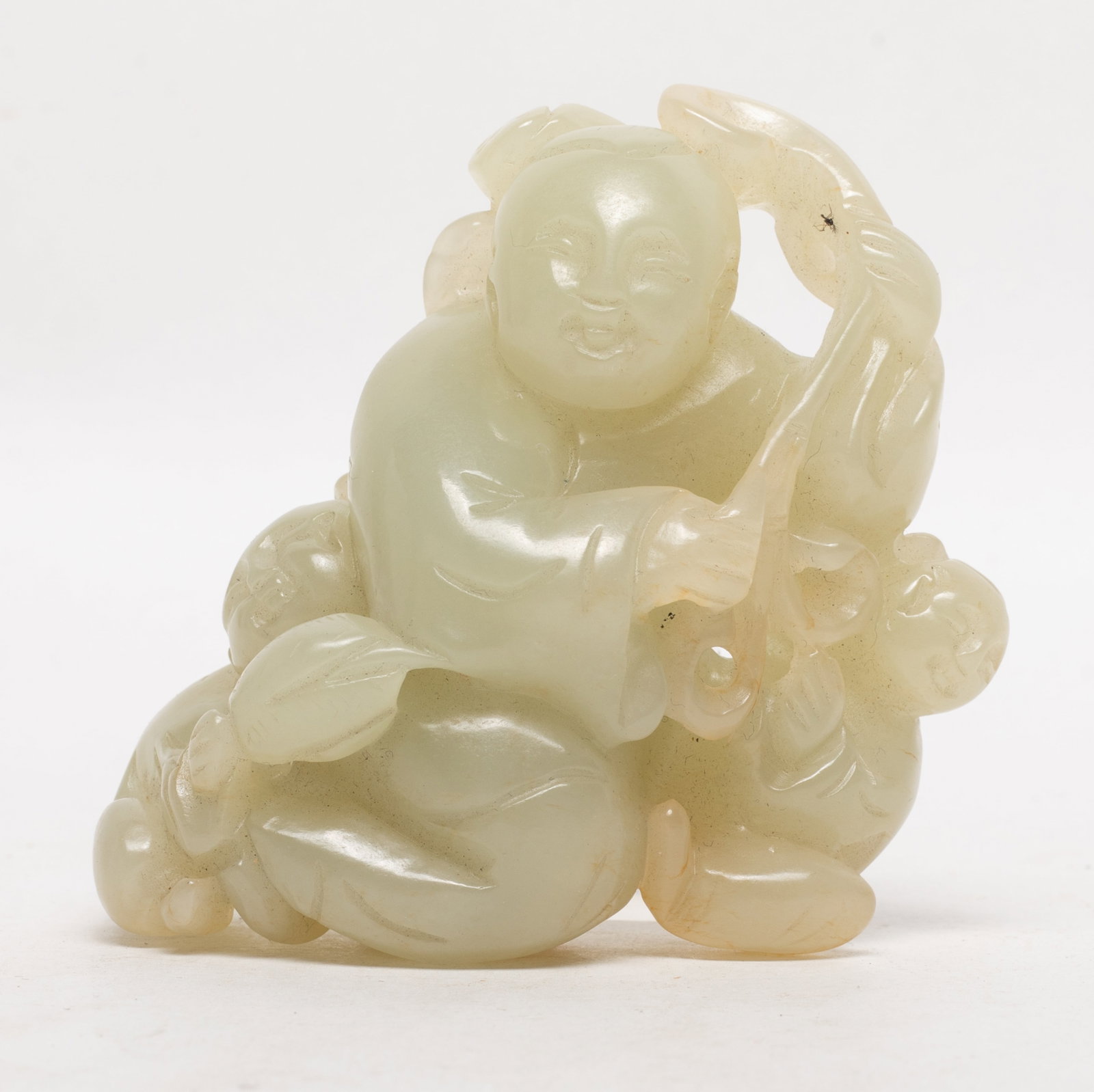 Estate Chinese Jade Carved Sculpture: Chinese jade pendant carved as three boys closely leaning against each other. Approx. 2.97*3.1*1.5 inch.
