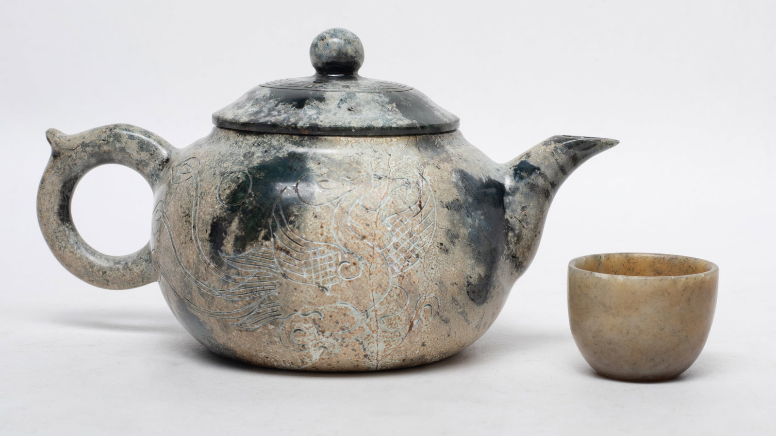 Estate Chinese Jade Carved Tea Cup, Pot (1 of 13)