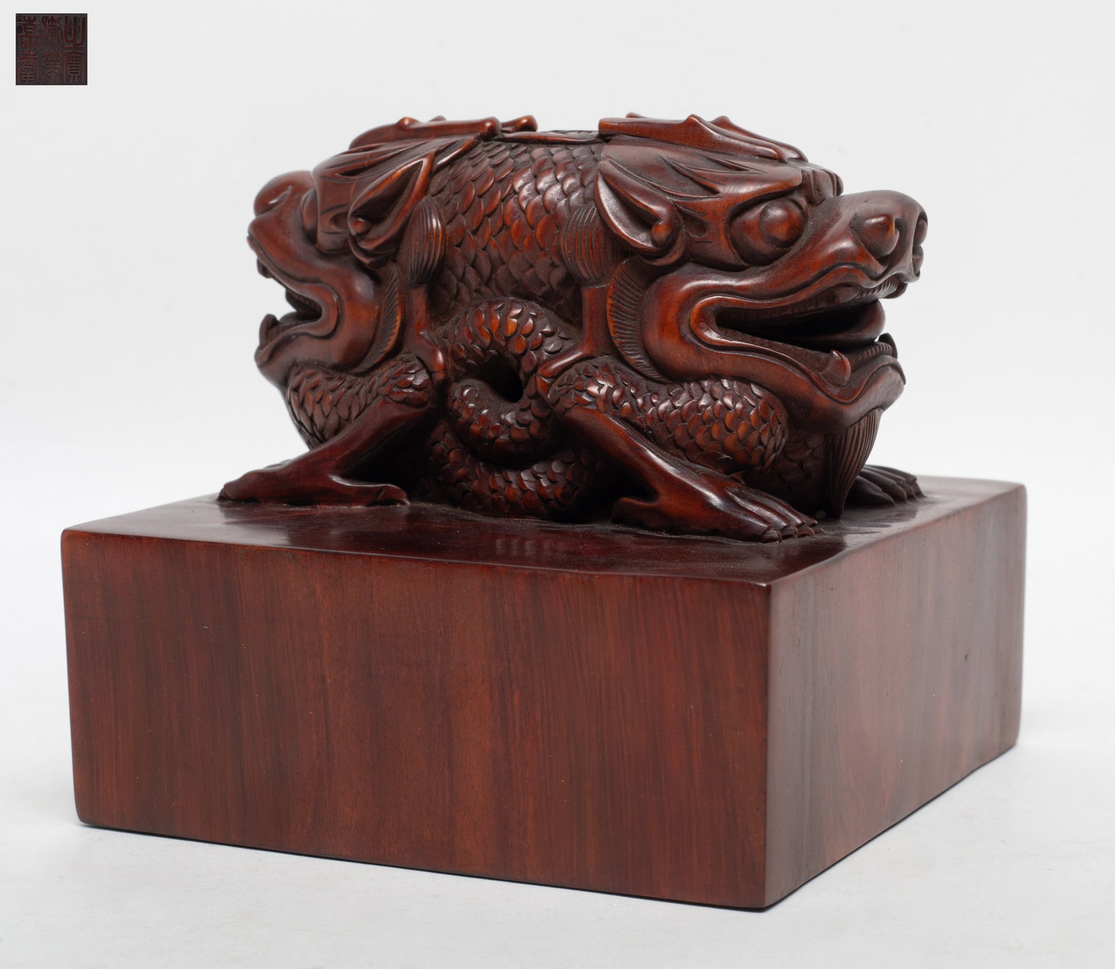 Large Chinese Wood Carved Seal (1 of 10)