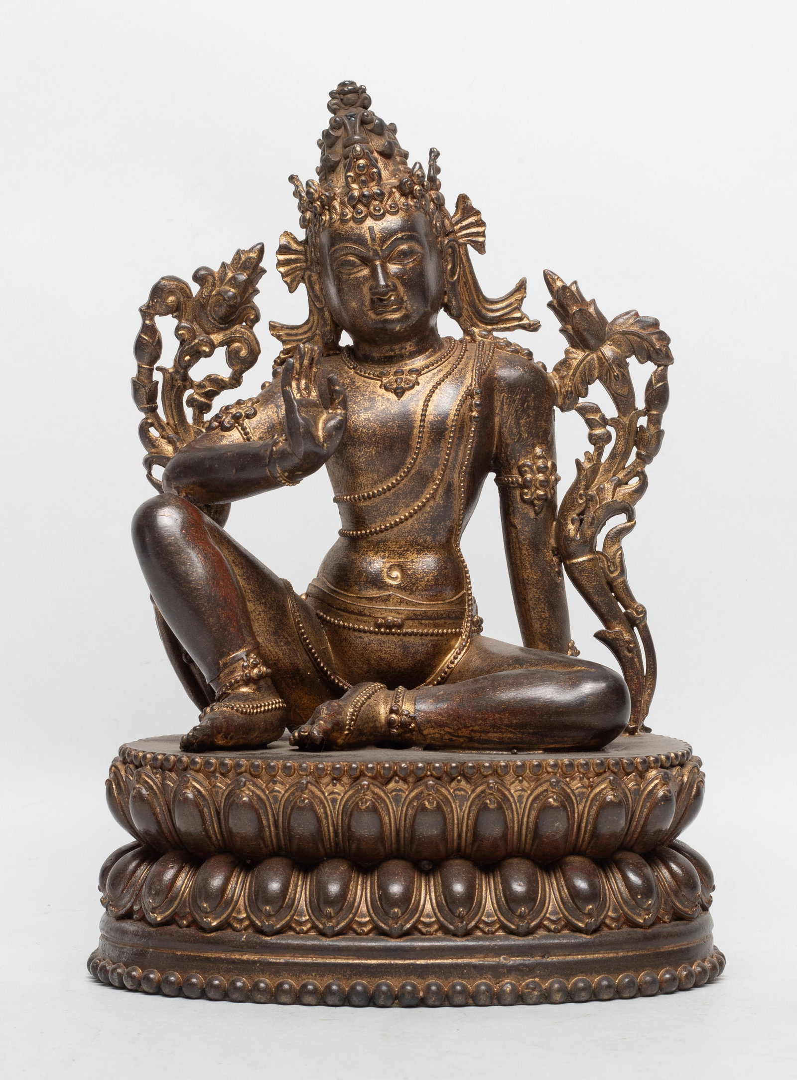Estate Chinese Gilt Bronze Buddha: Chinese hollow gilt bronze sculpture cast as seated Buddha. Approx. 9.6*6.6*5.5 inch.
