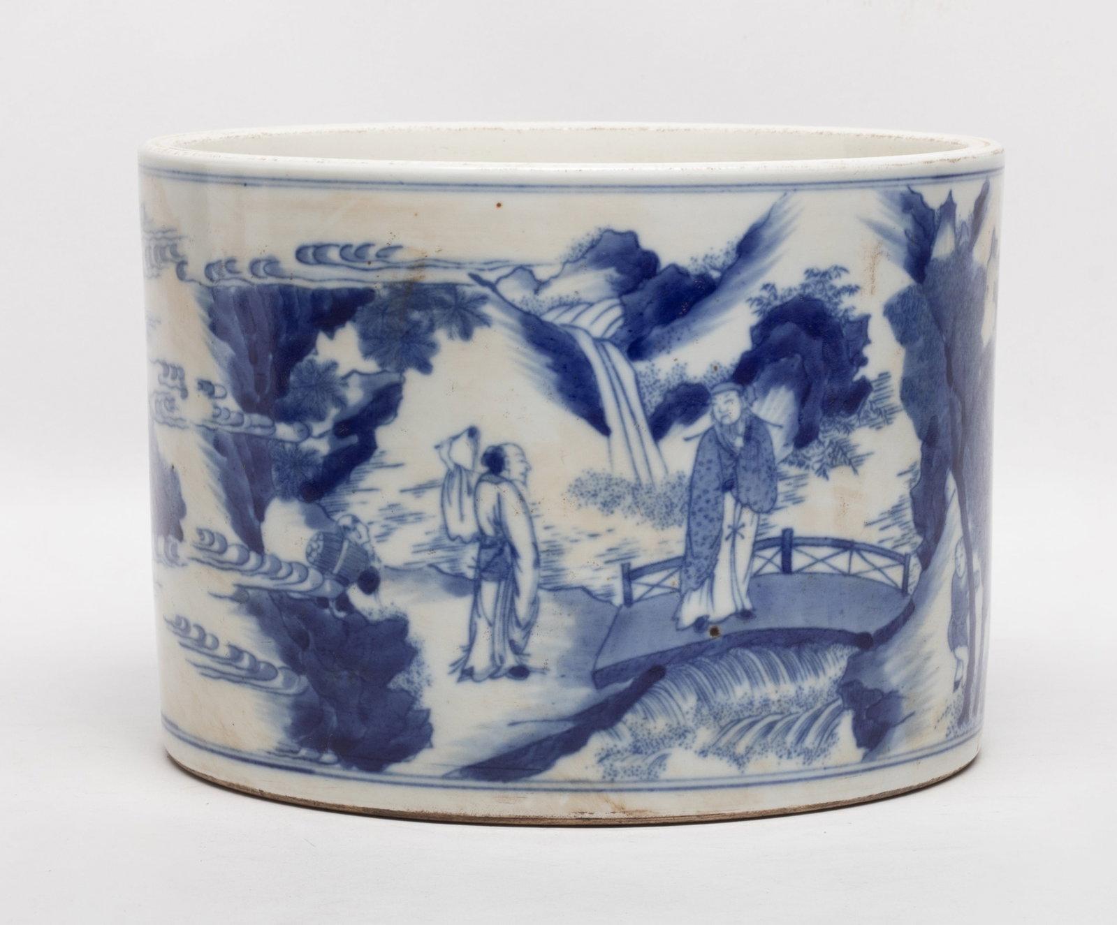 Large Chinese Blue & White Porcelain Brush Pot (1 of 13)