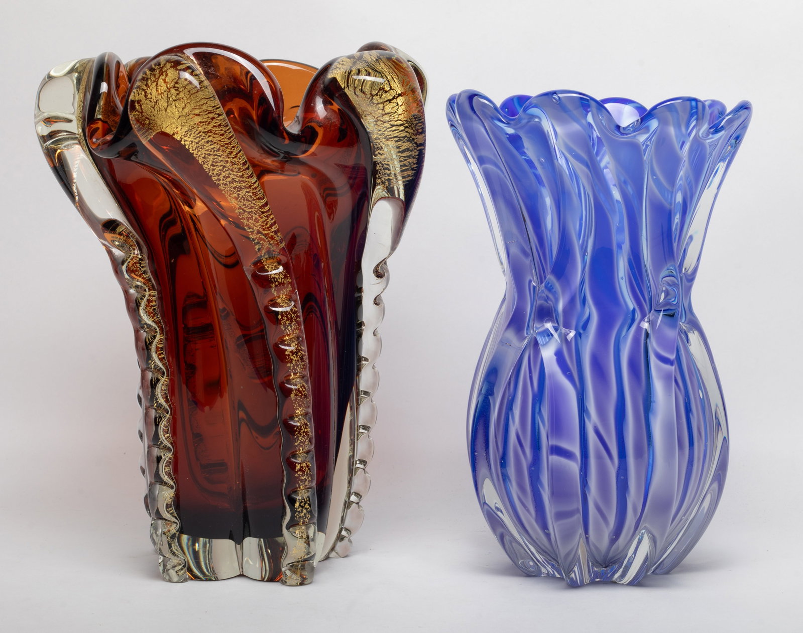 Two Vintage Art Glass Vases: Two heavy table decor art glass vases. Approx. 11.5*8.5*8 inch (larger).