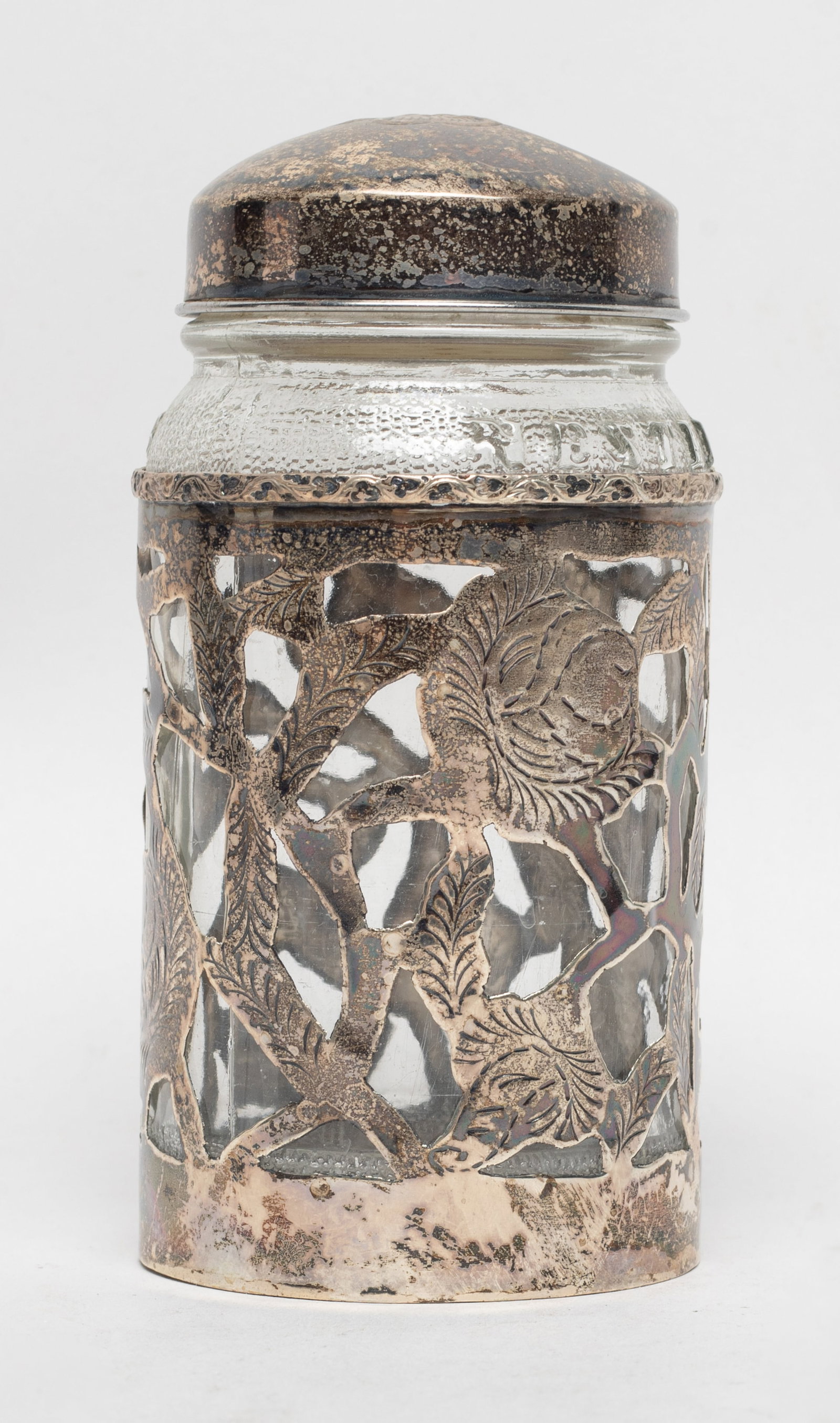 Vintage Sterling, Glass Tobacco Jar: Vintage sterling silver and glass tobacco jar. Approx. 4.9*2.4 inch.
