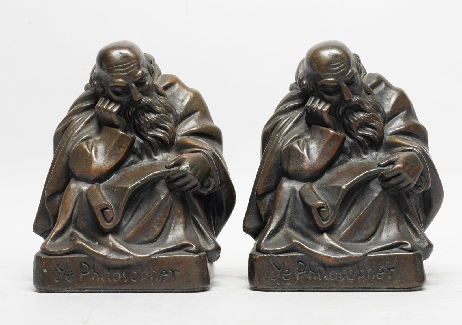Two Early 20th Bronze Sculptures: Two vintage bronze cast figure sculptures, marked Ye Philosopher S Morani. Approx. 6*5.2*4.3 inch (each).