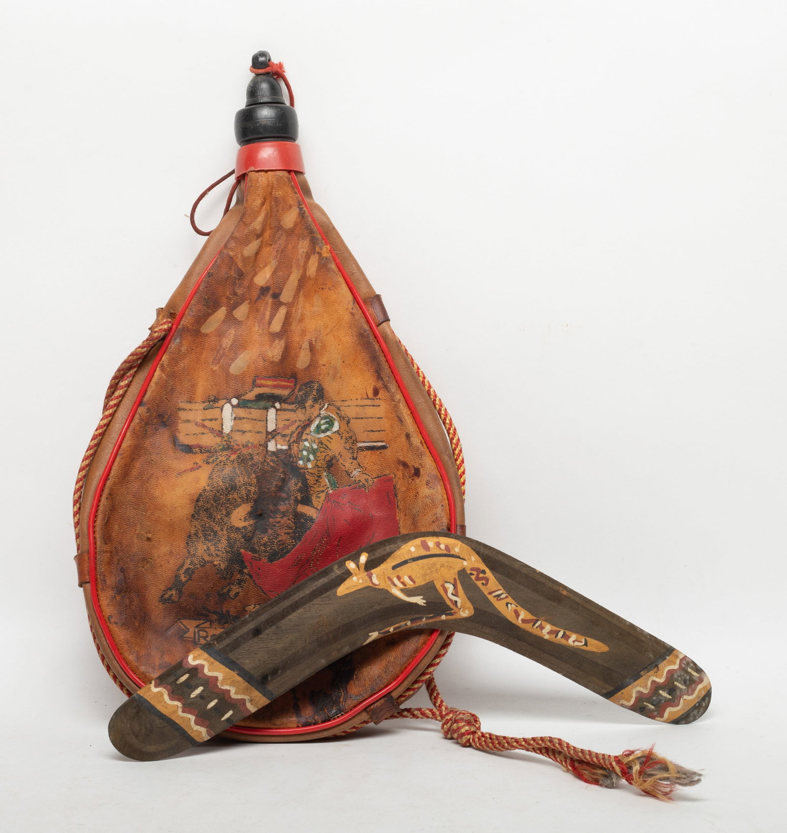 Vintage Wood Boomerang, Leather Bota Bag (1 of 11)