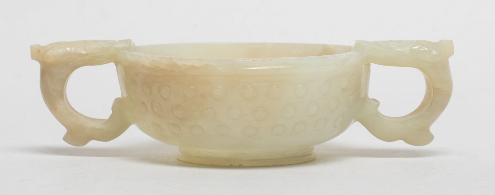 Antique Ming Chinese Jade Boat Cup: Chinese jade carved boat cup with two beast head handles. Approx. 4.2*2.4*1.1 inch.