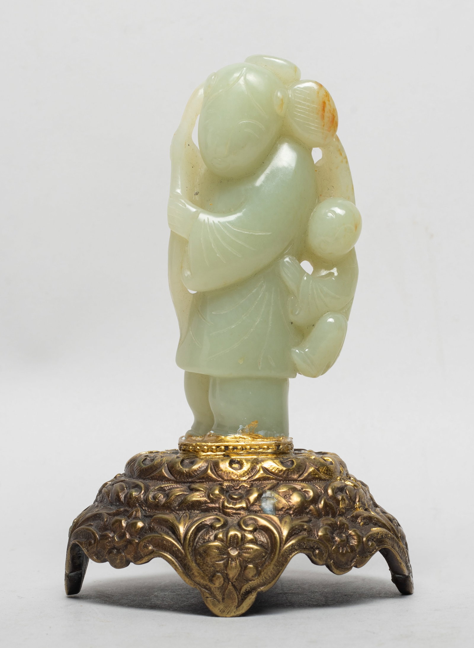 Chinese Export Tall Jade Boy on Brass Base (1 of 12)