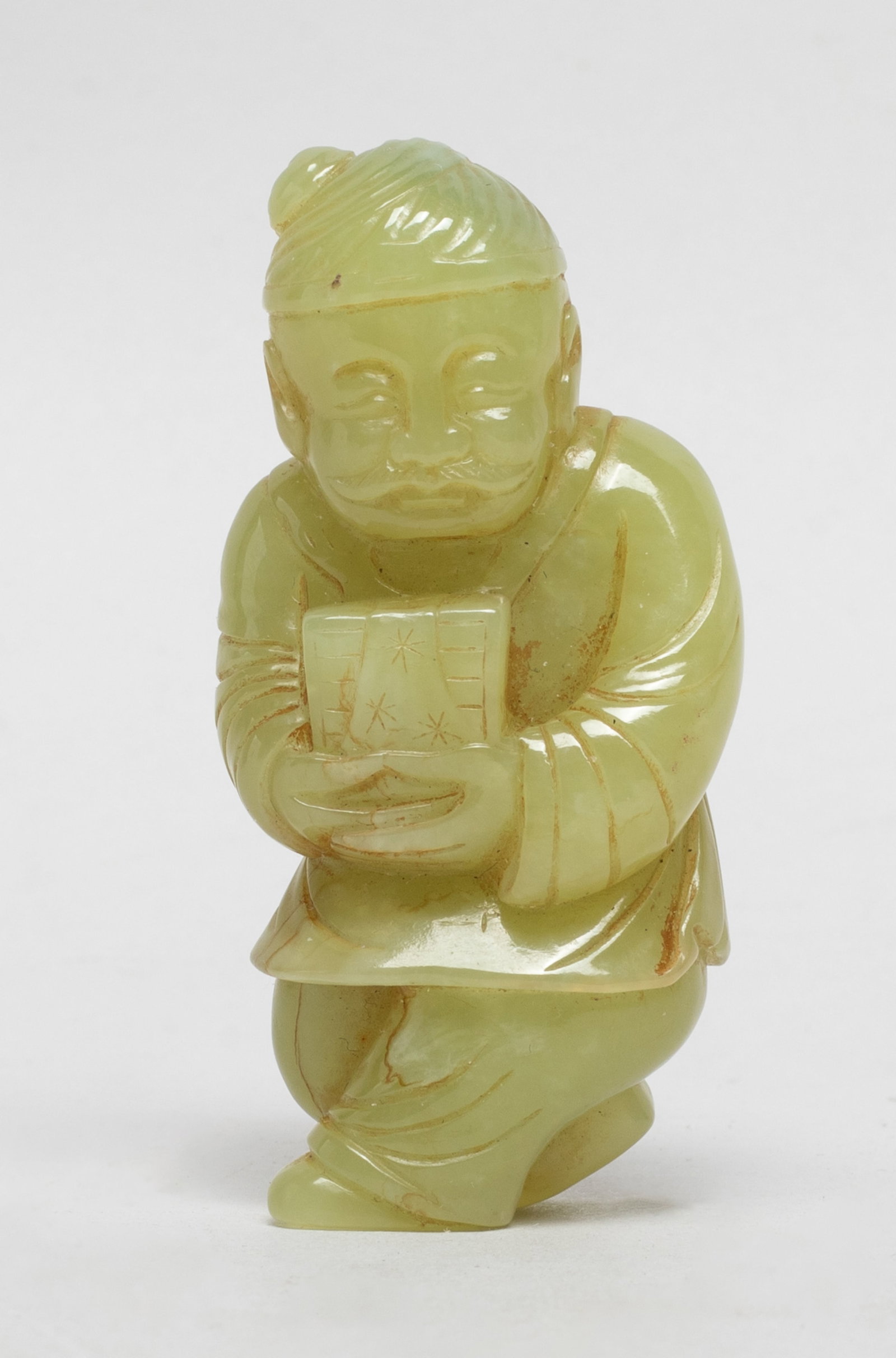 Chinese Early Type Yellow Jade Figure: Chinese yellow jade sculpture carved of figure form. Approx. 2.43*1.18*0.7 inch.
