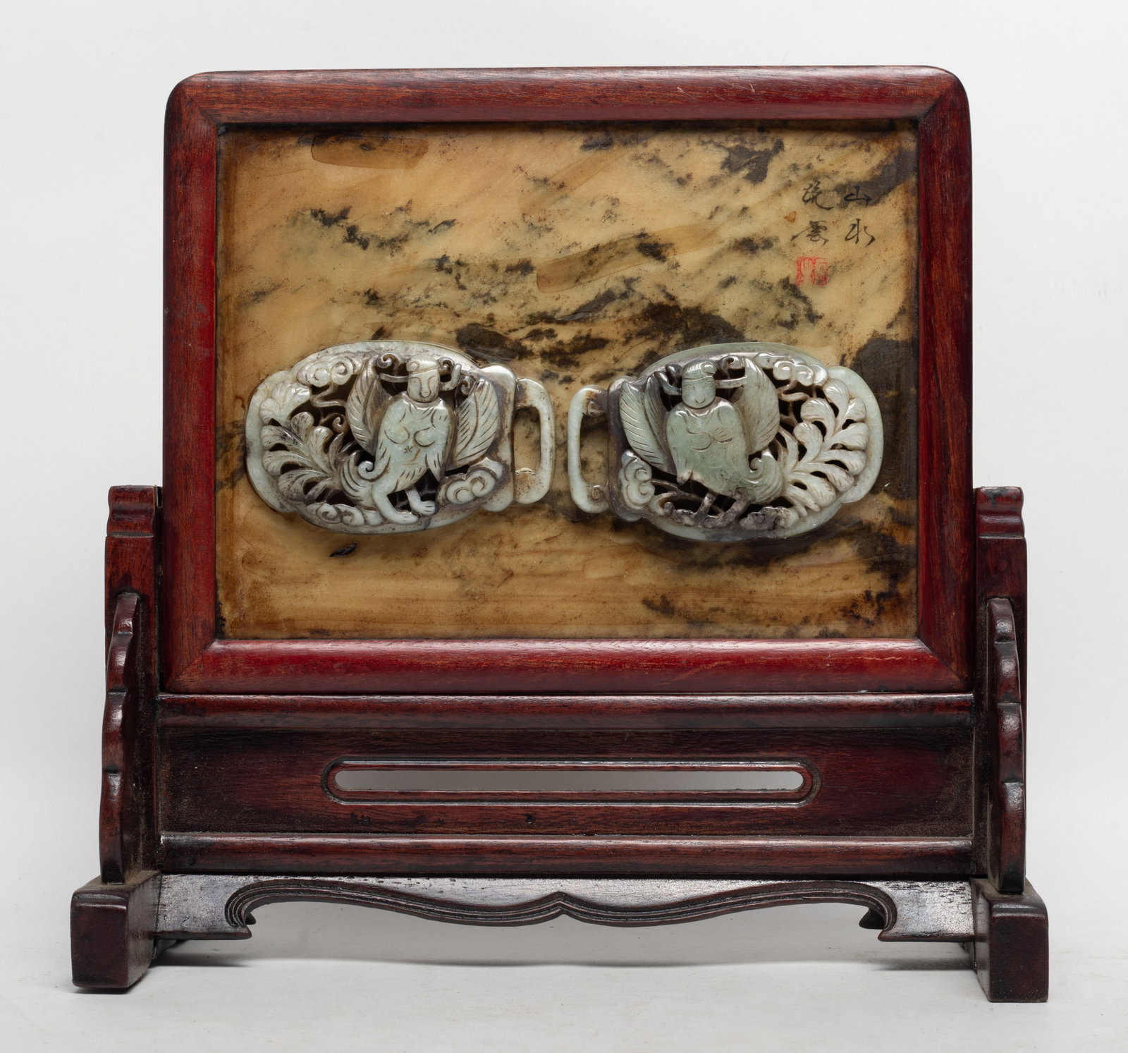 Chinese Jade, Marble, Wood Table Screen (1 of 10)