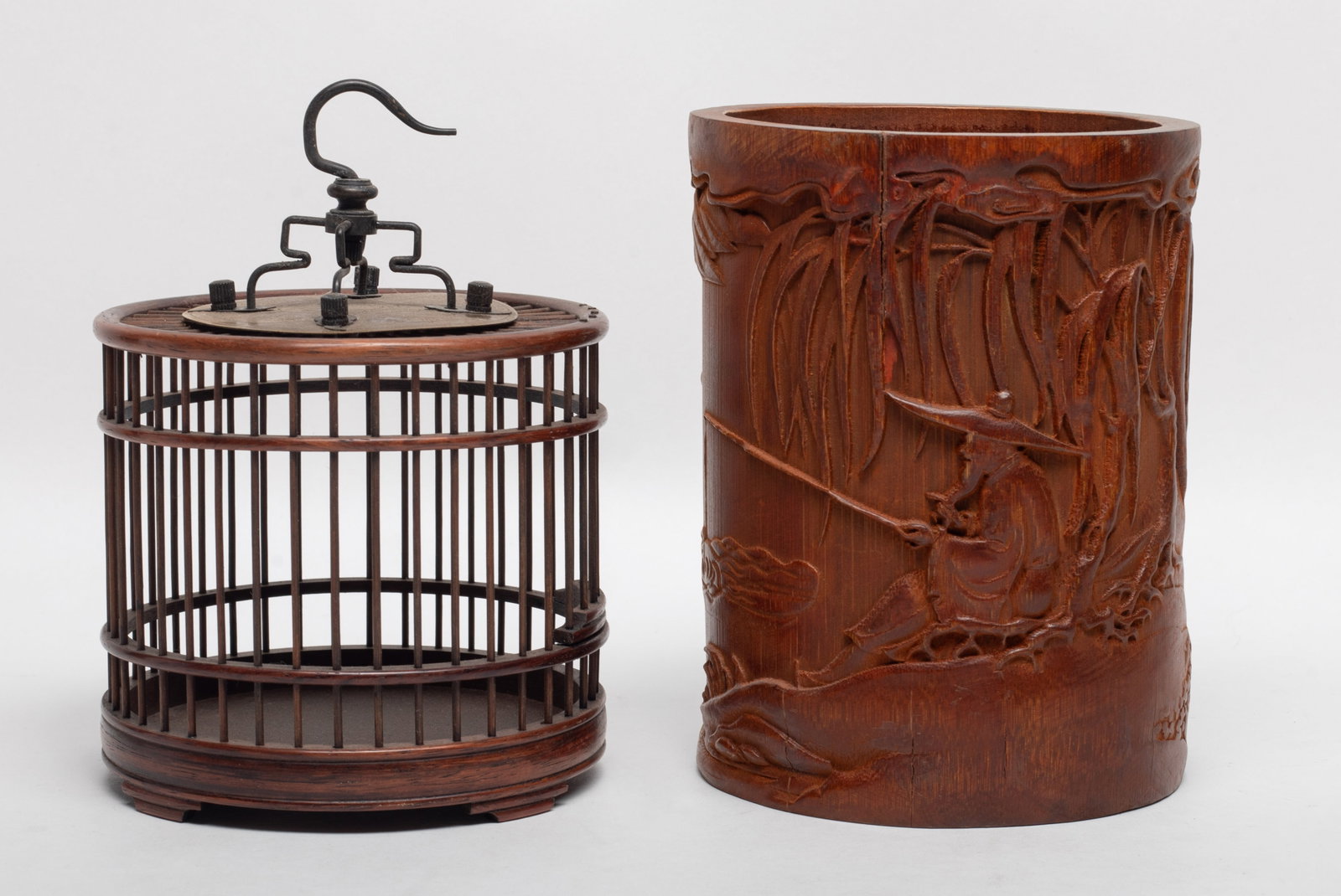 Estate Vintage Chinese Wood Cage & Bamboo Pot (1 of 13)