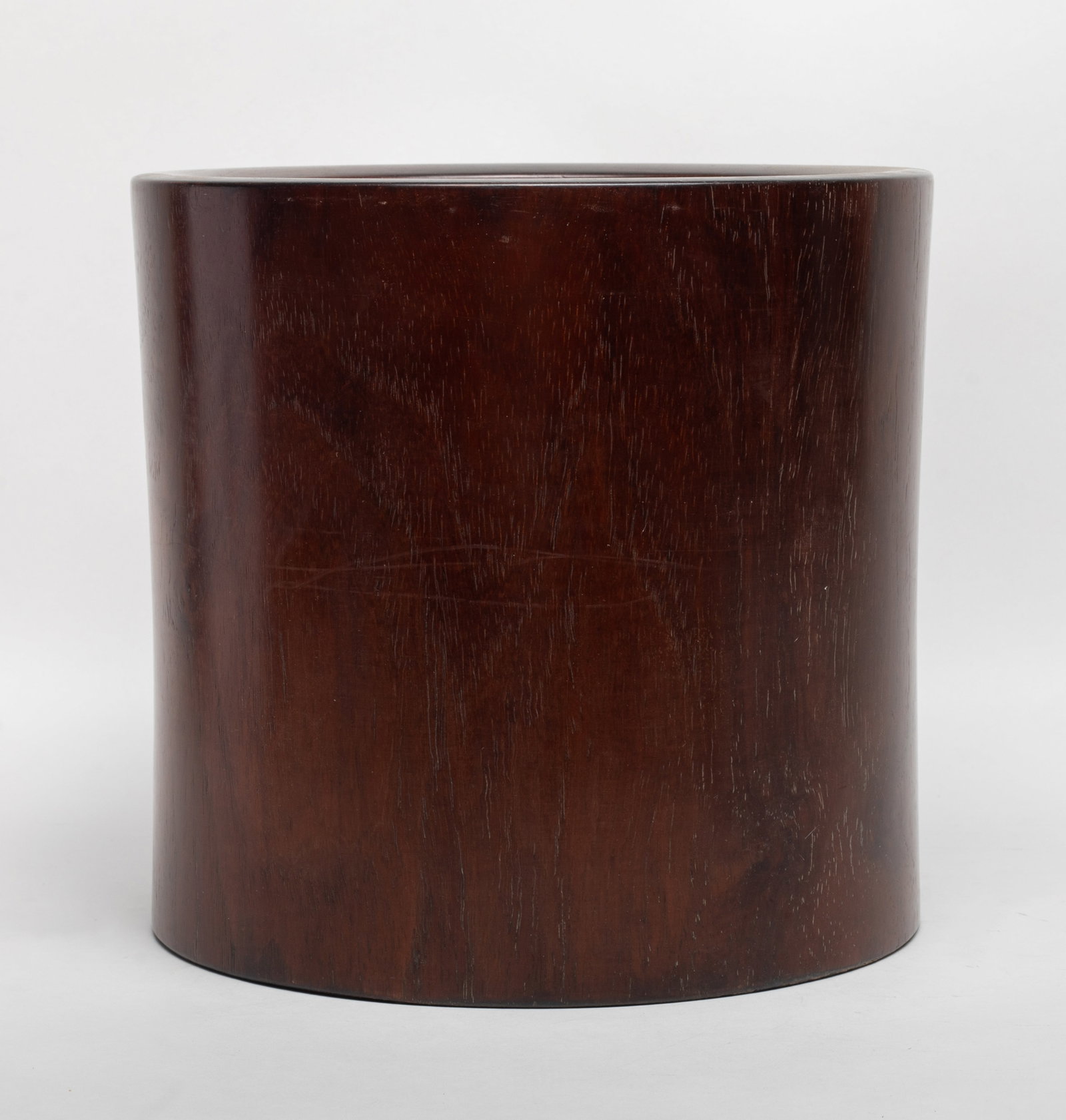 Massive Chinese Wood Brush Pot: Massive Chinese wood brush pot, the bottom pierced and set with a stopper. Approx. 8.8*8.3 inch.