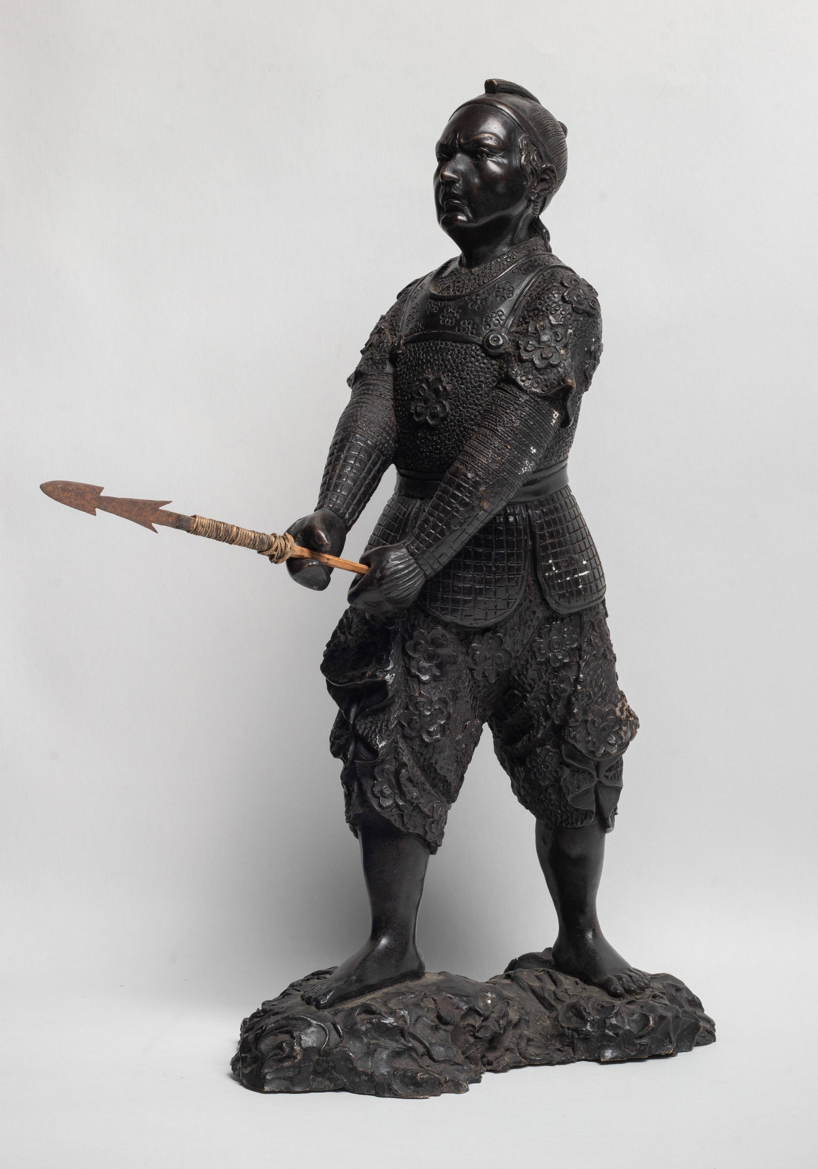 Tall Late 19th Japanese Heavy Samurai Warrior: Tall heavy Japanese samurai warrior holding a removable staff. Approx. 16.1*12.2*4.7 inch.