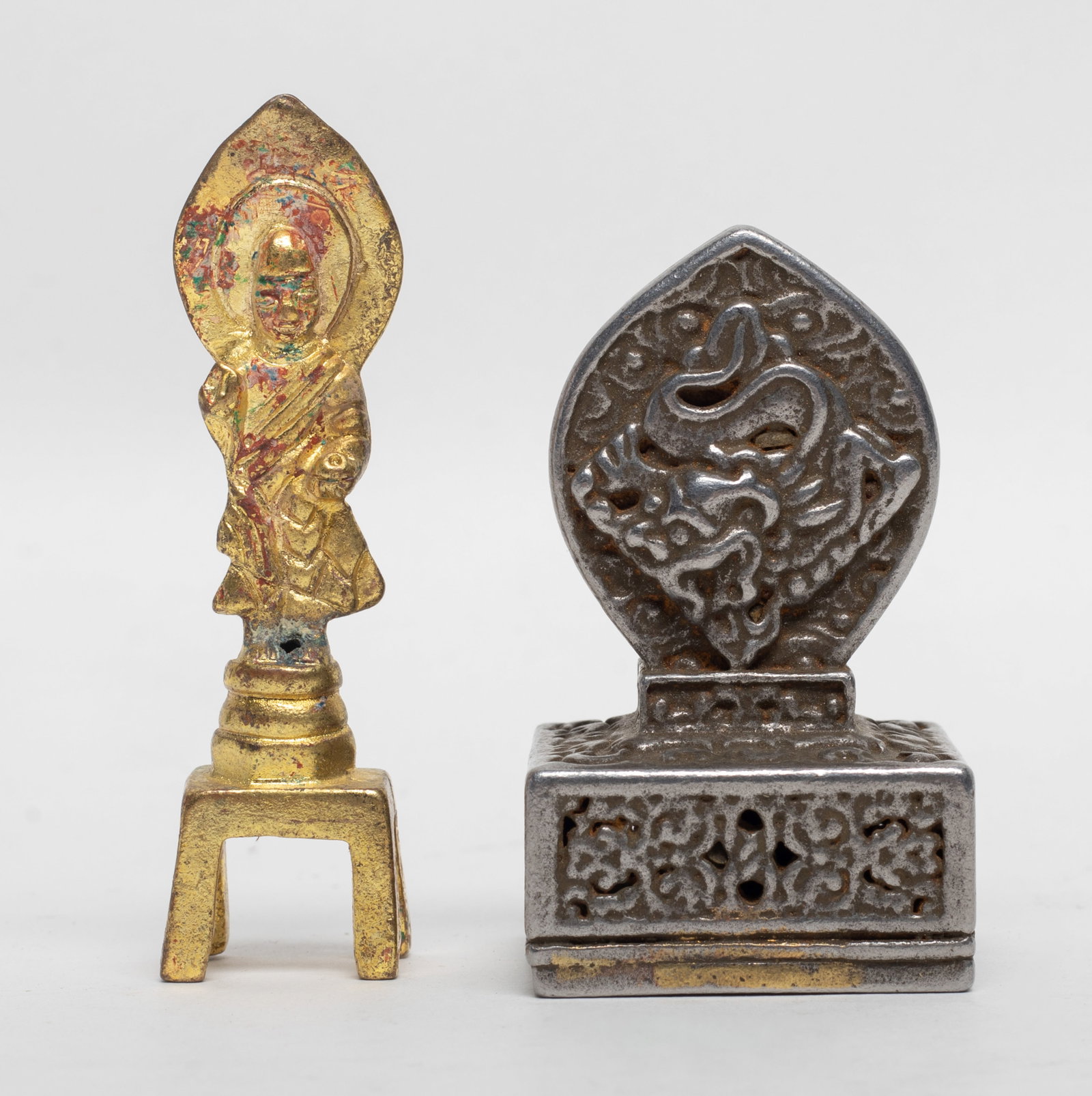 Chinese Gilt Bronze Buddha, Tibetan Seal: Chinese gilt bronze cast Buddha and Tibetan metal seal. Approx. 2.5*1.5*1.44 inch (seal size).