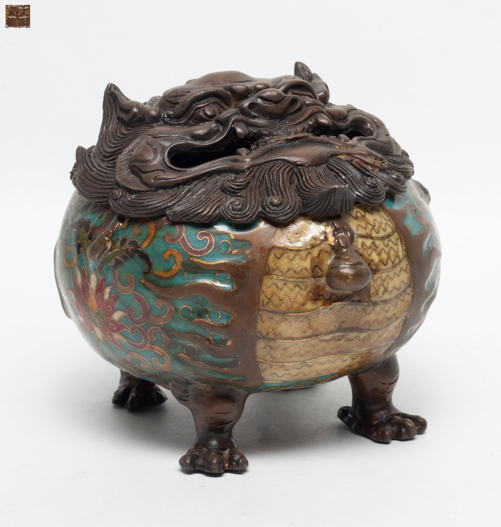 Estate Chinese Cloisonne on Brass Beast Censer (1 of 11)