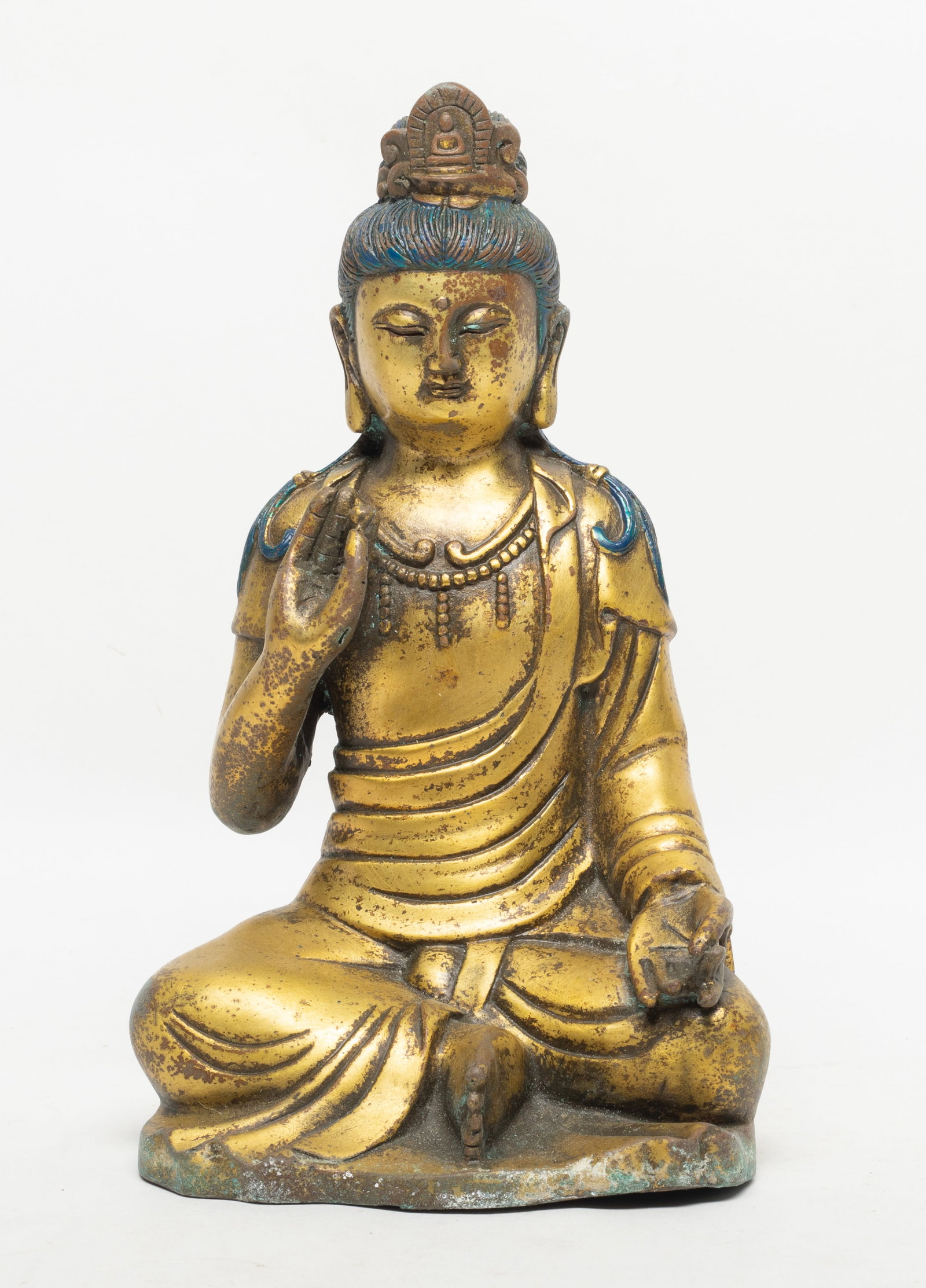 Chinese Gilt Bronze Sculpture of Buddha: Chinese gilt bronze sculpture of seated Buddha form. Approx. 9.2*5.5*4.6 inch.
