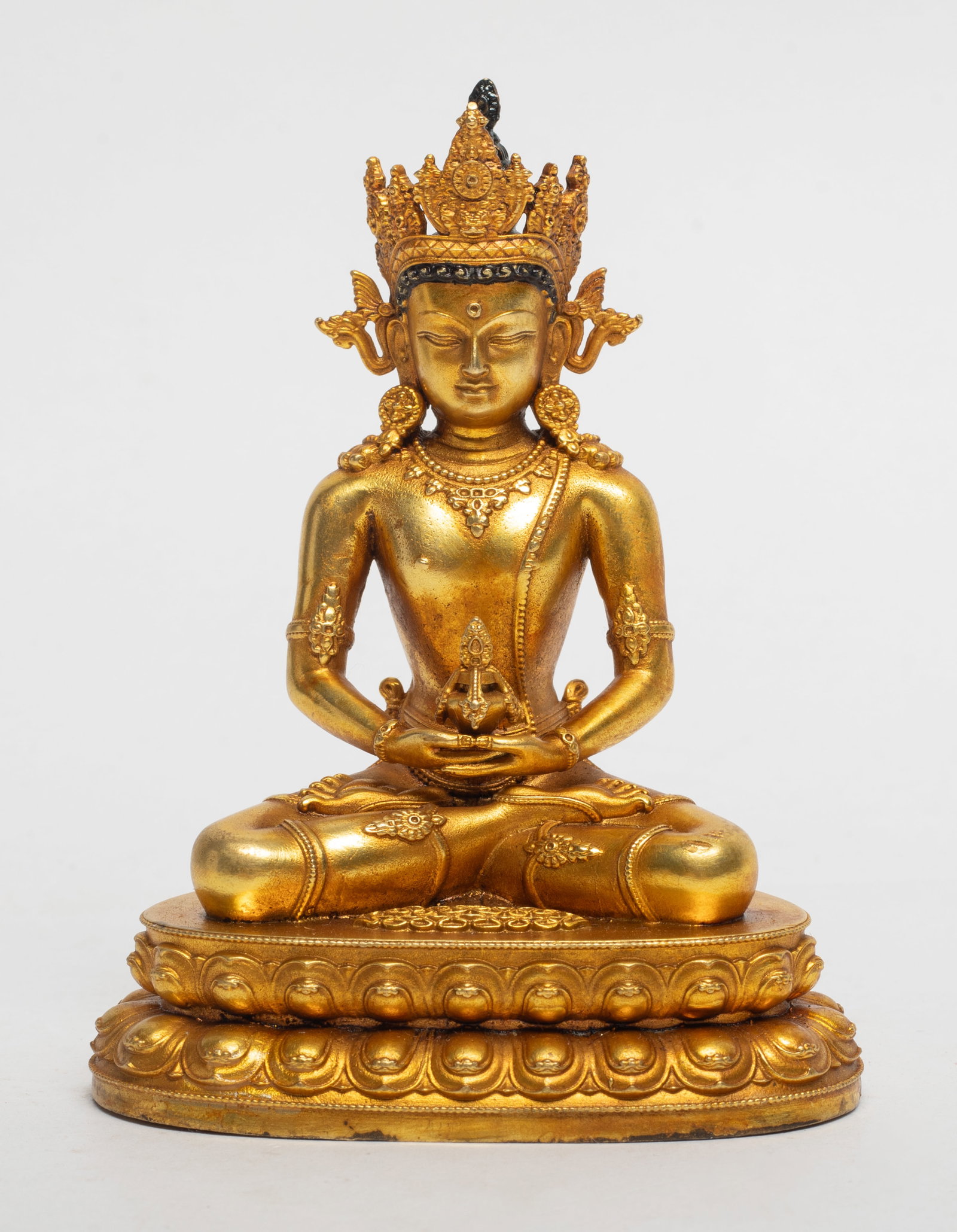 Chinese Gilt Bronze Sculpture of Buddha: Chinese delicate gilt bronze cast seated Buddha sculpture. Approx. 4.2*3.1*2.4 inch.