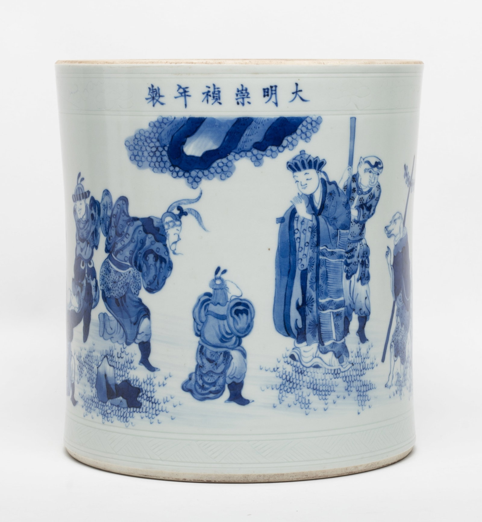 Large Chinese Blue & White Porcelain Brush Pot (1 of 10)