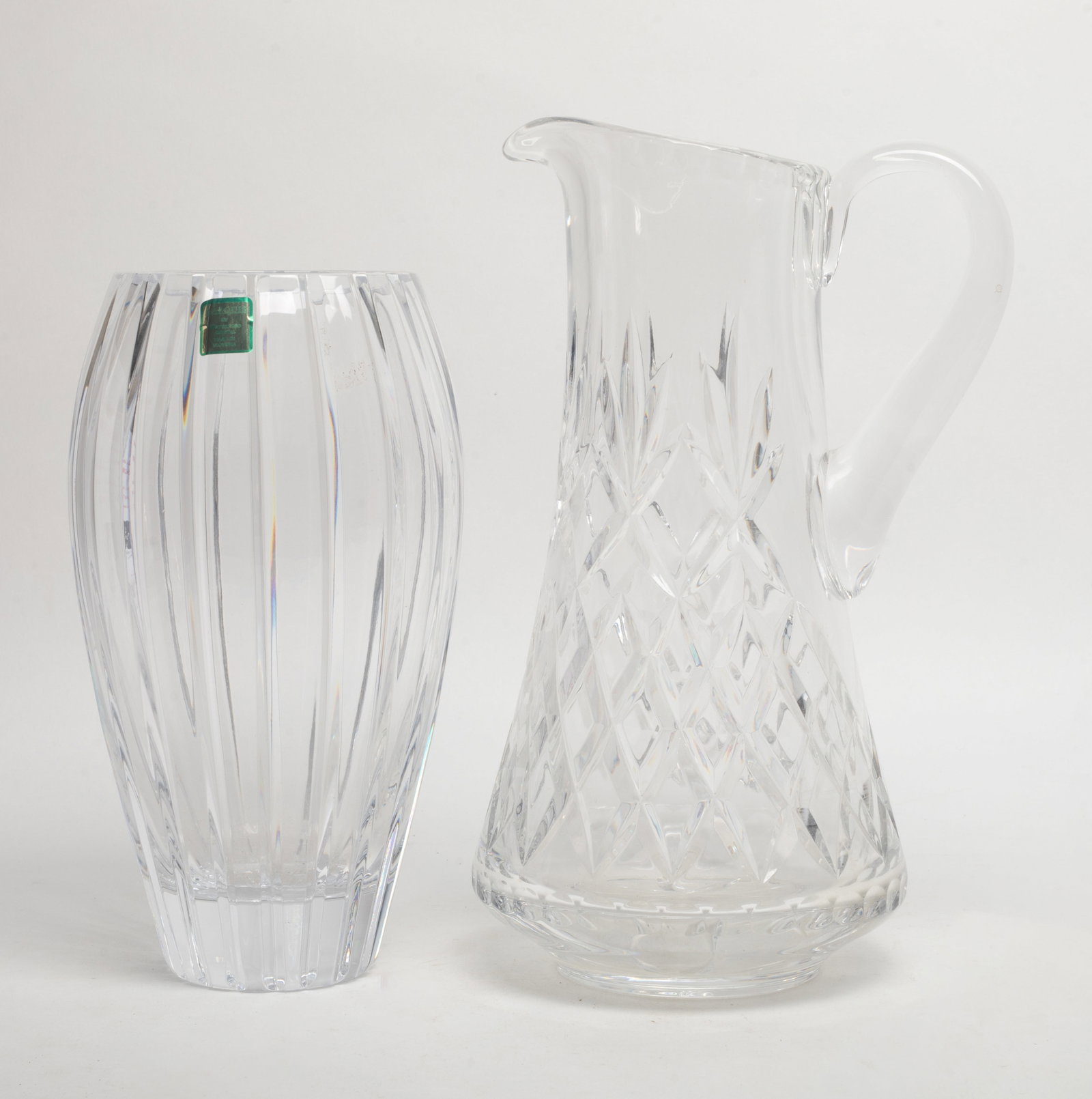 Waterford Crystal Glass Vase, Pitcher: Waterford crystal glass vase and pitcher. Approx. 10.7*6.7*5.5 inch (pitcher size).
