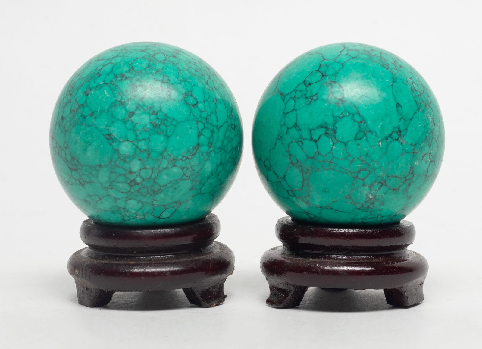 Two Chinese Stone Balls: Two Chinese stone balls with stands. Approx. 1.88 inch D (each w/o stand).